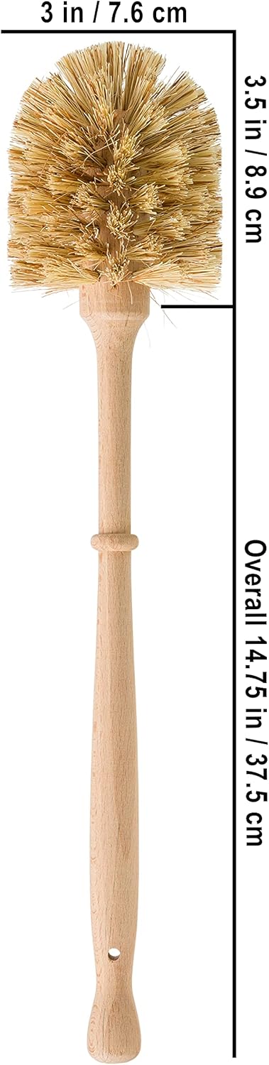 REDECKER Stiff Union Fiber Toilet Brush with Untreated Beechwood Handle - 14-1/2-inches - Made in