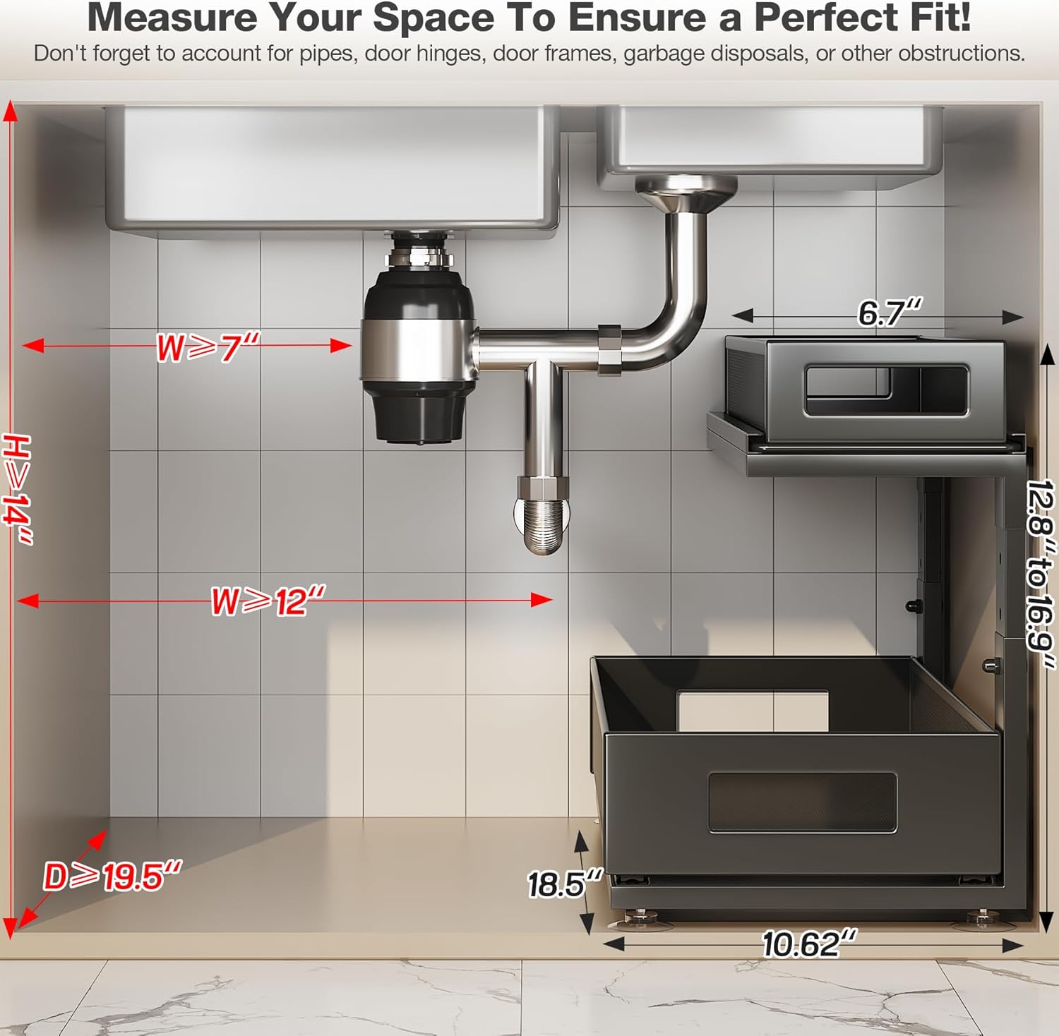 2 Pack 18.5IN-Depth Under Sink Organizer With Next-Gen Ball-Bearing Slides,2-Tier Pull Out Cabinet