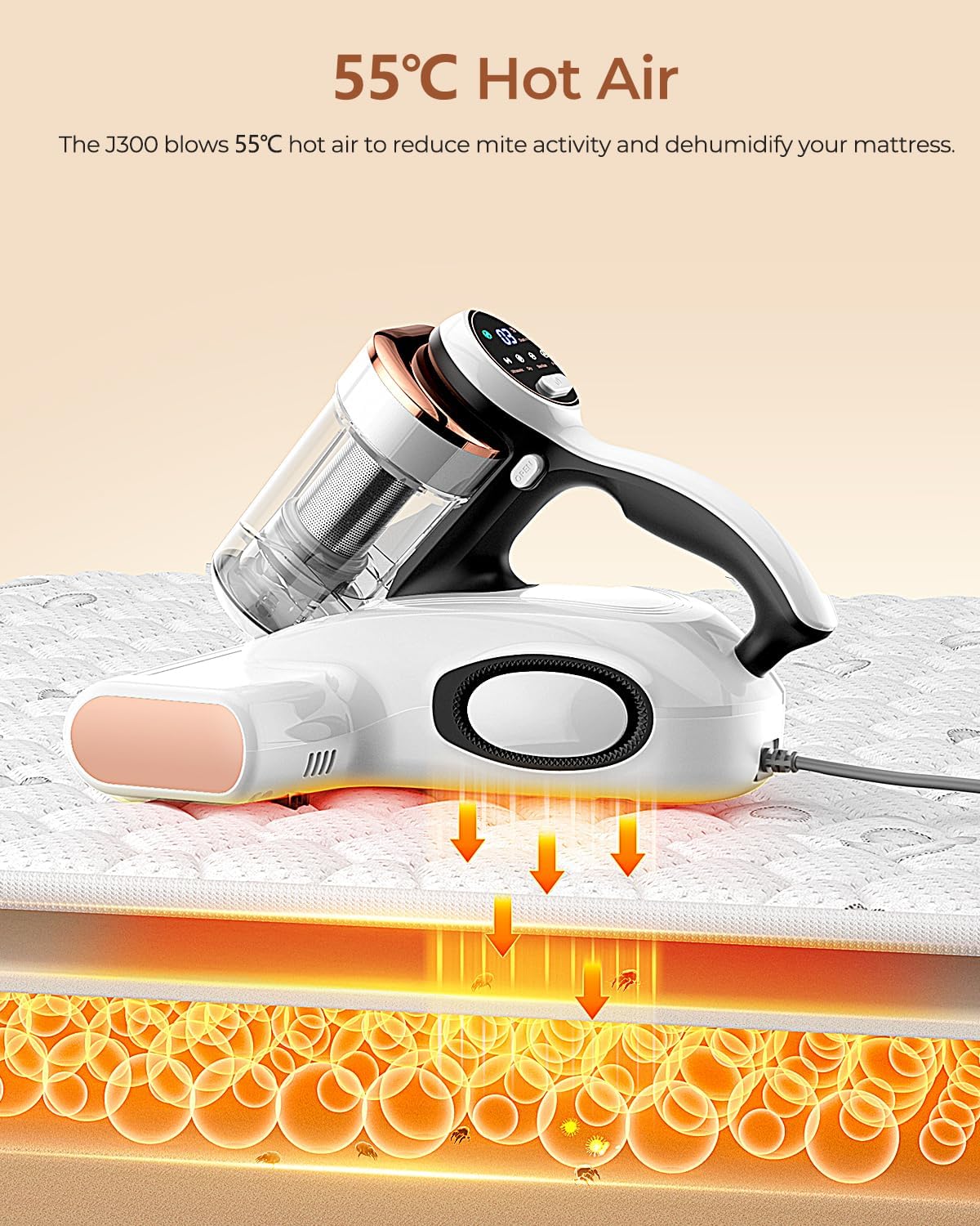 JIGOO Bed Vacuum Cleaner with Dust Sensor, Mattress Vacuum Cleaner with UV & Ultrasonic and High
