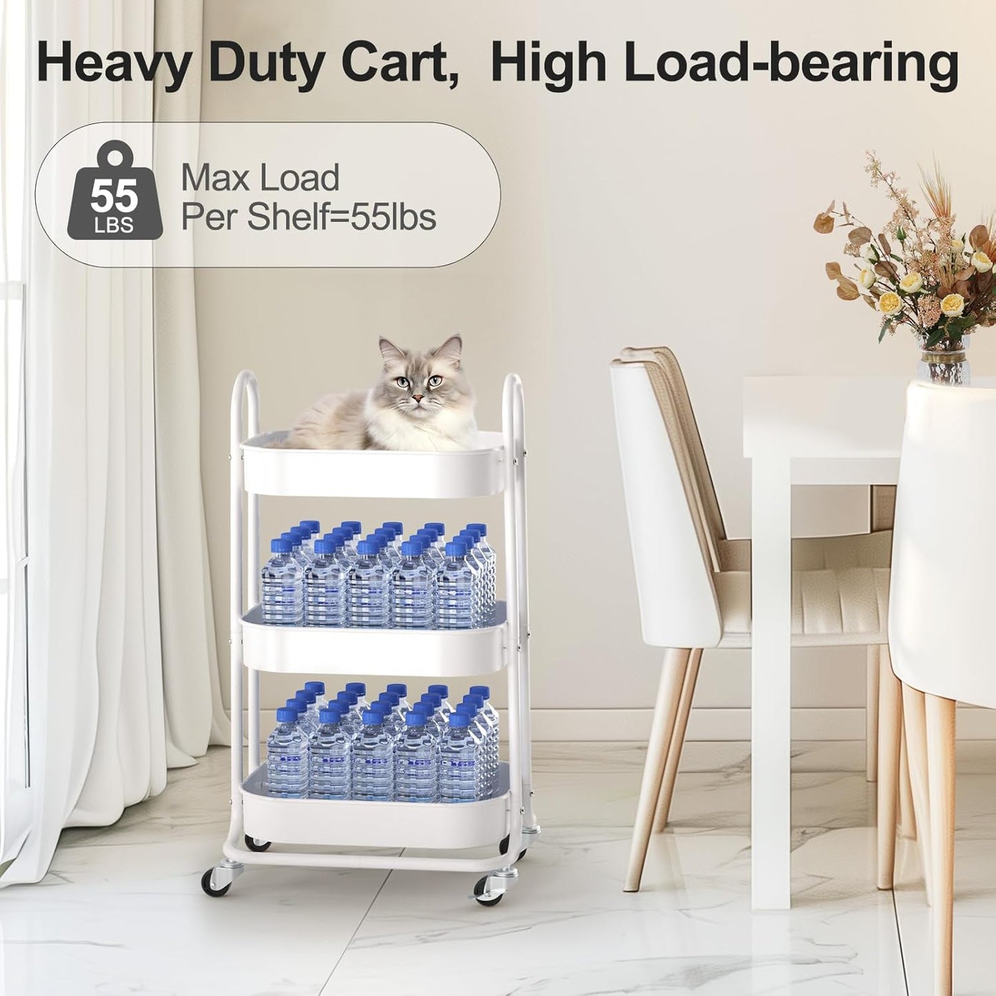 EAGMAK 3 Tier Rolling Cart, Round Metal Utility Cart with Lockable Wheels, Storage Cart Organizer