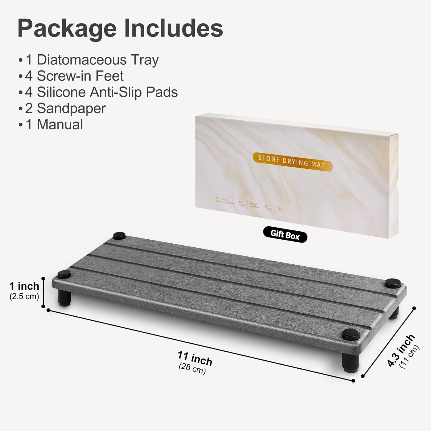 Water Absorbing Stone Tray, Fast Drying Sink Tray for Bathroom & Kitchen Counter, Diatomite