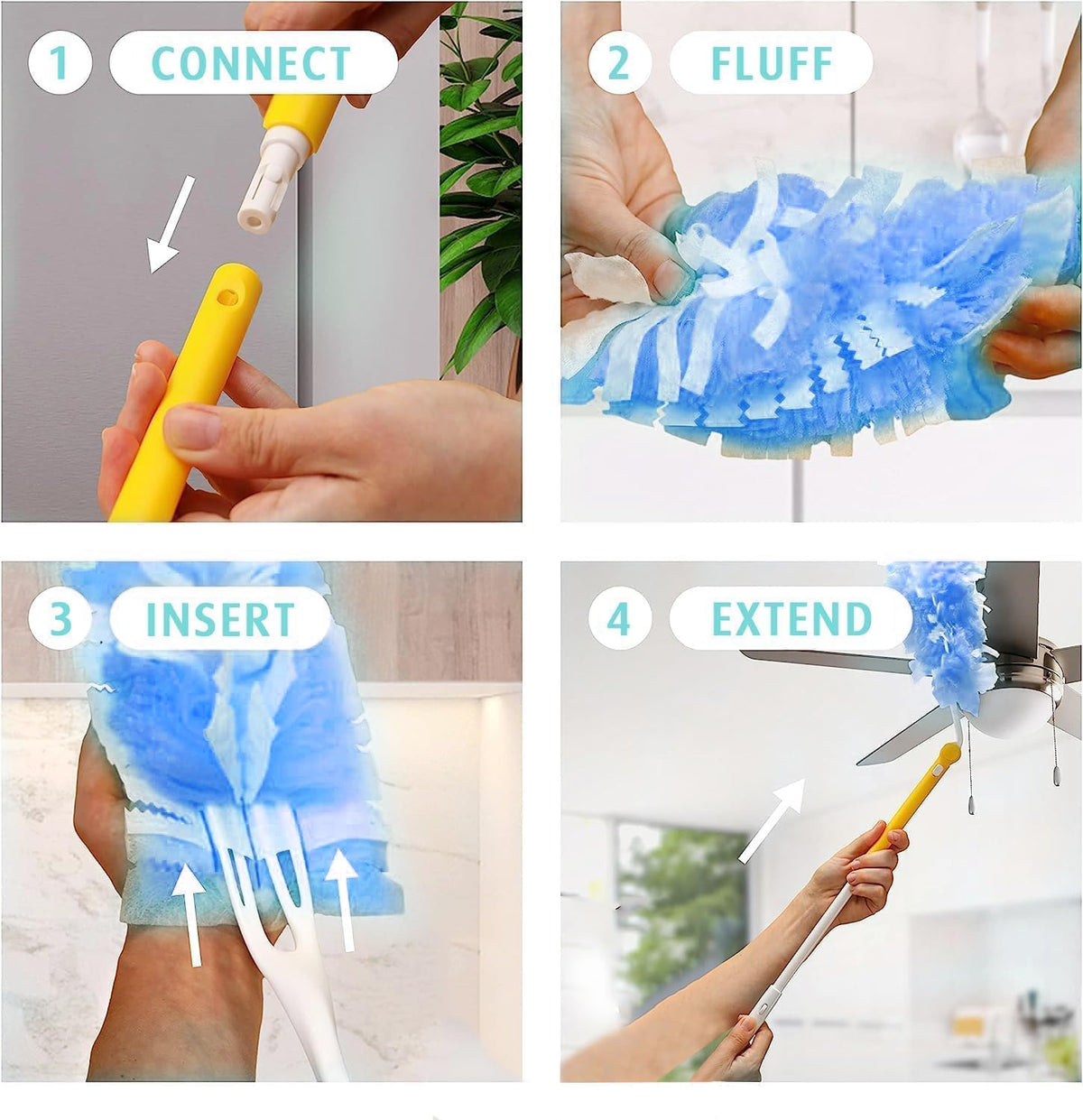 Duster Refill for Swiffer Duster, 30 Count Heavy Duty 2 Side 360° Duster Refills with 1 Handle, 4X
