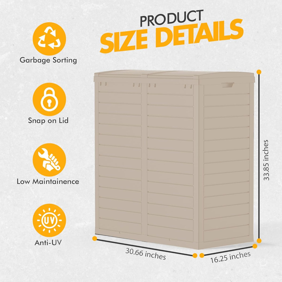 62 Gallon Outdoor Trash Can, Waterproof Resin Trash Can with Layered Lid and Drip Tray, Perfect for