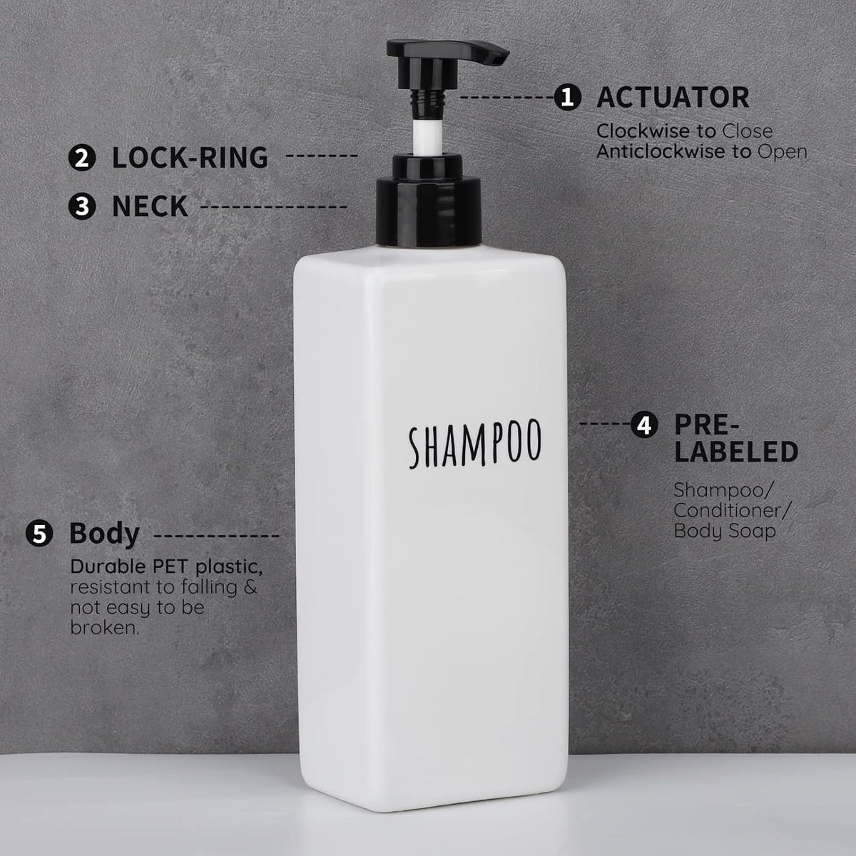 Segbeauty Plastic Soap Dispenser, 3pcs 16.9oz Refillable Shampoo Bottles White, 500ml Empty Square