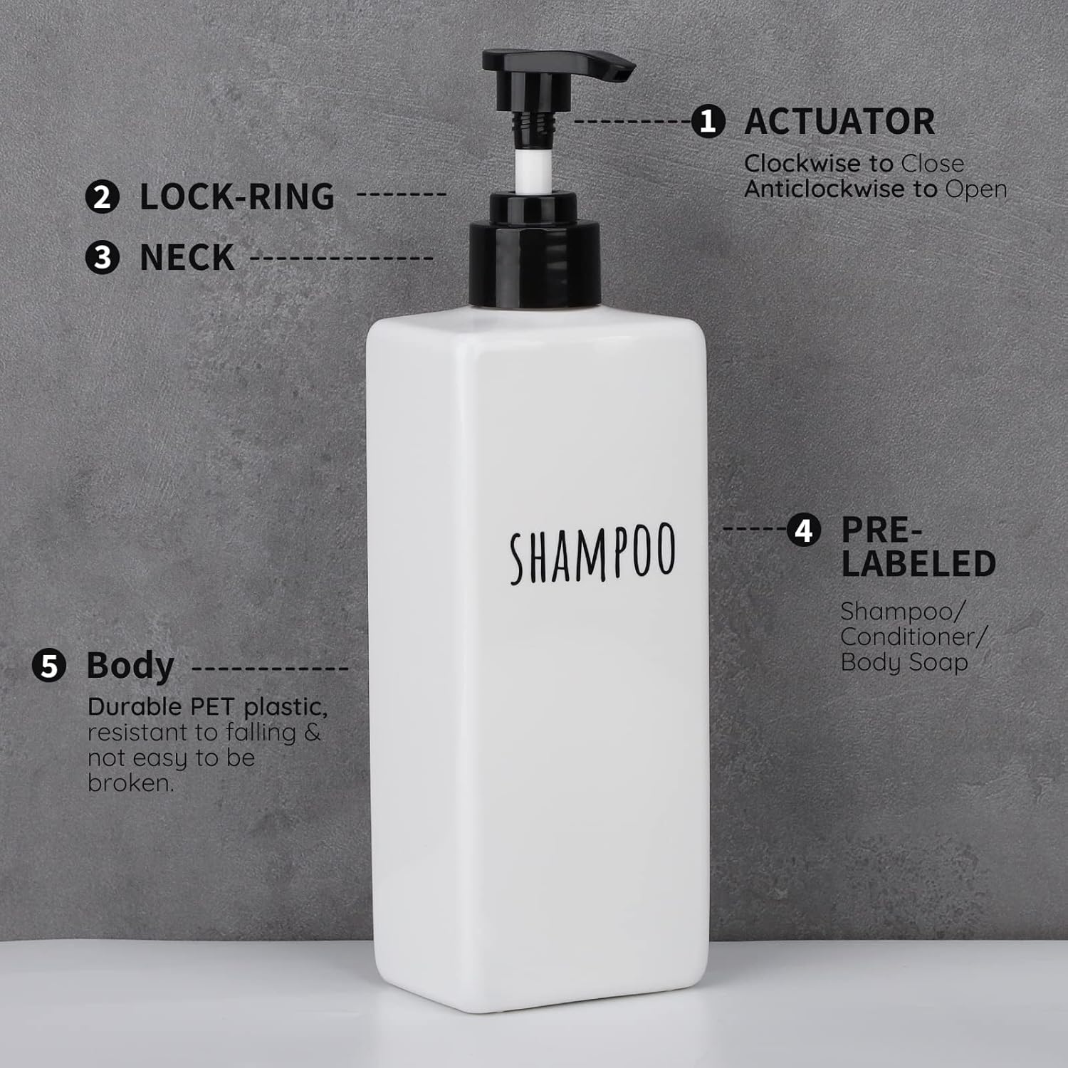 Segbeauty Plastic Soap Dispenser, 3pcs 16.9oz Refillable Shampoo Bottles White, 500ml Empty Square