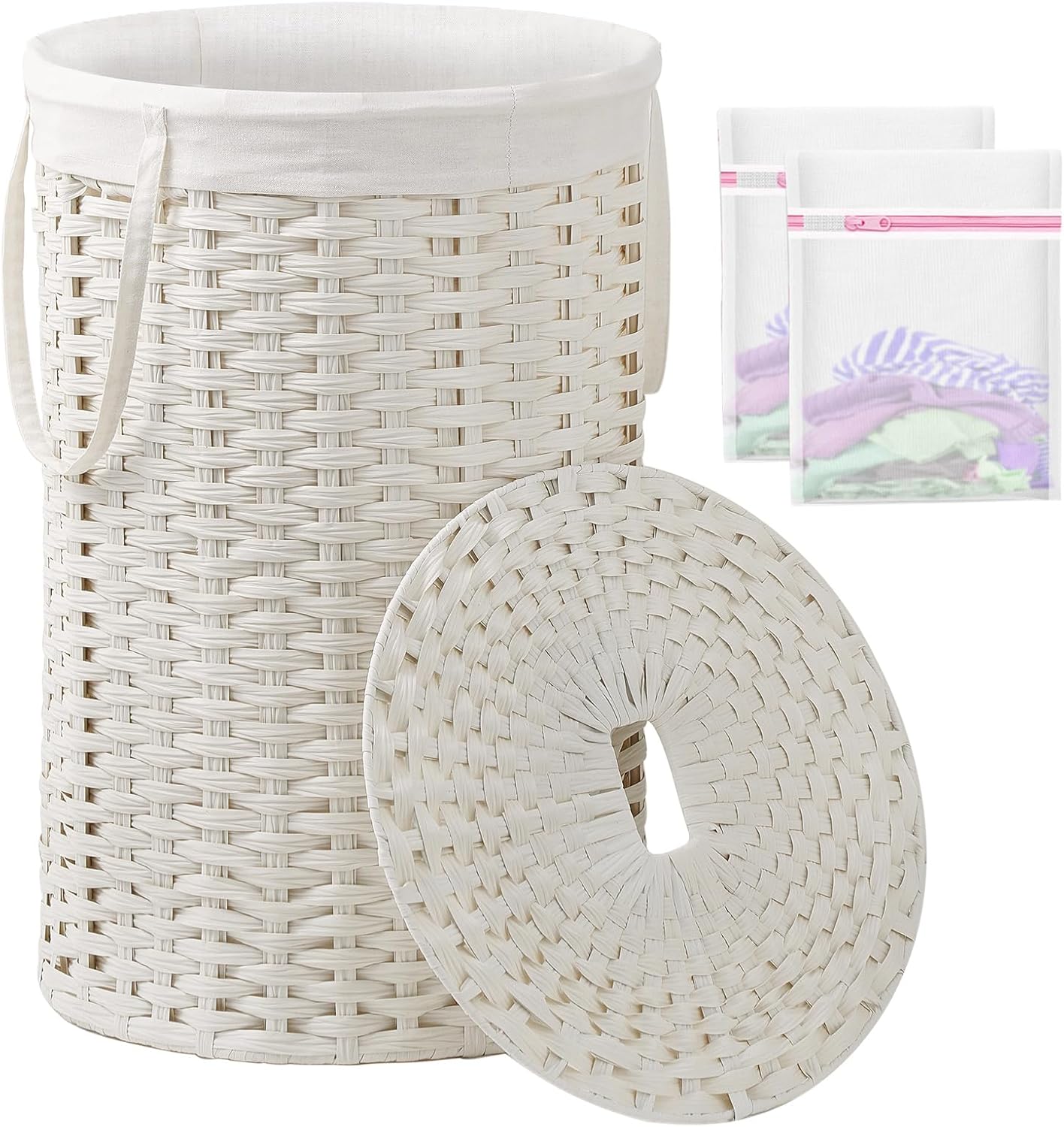 Large Laundry Hamper Laundry Basket Round 34.3 Gal (130 L) Handwoven Wicker Laundry Baskets Rattan
