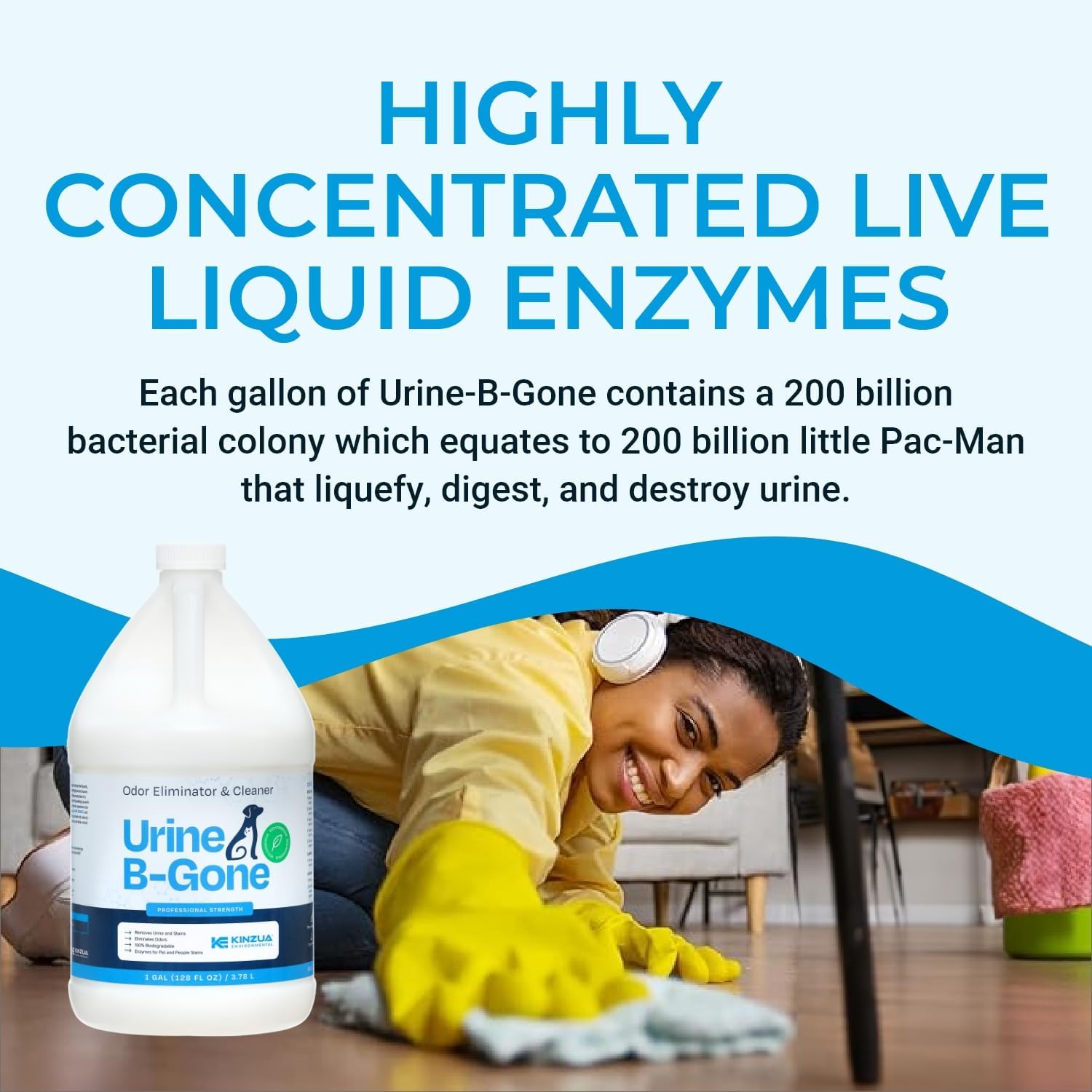 KINZUA ENVIRONMENTAL Urine B-Gone, Professional Enzyme Odor Eliminator & Pet Stain Remover, Human
