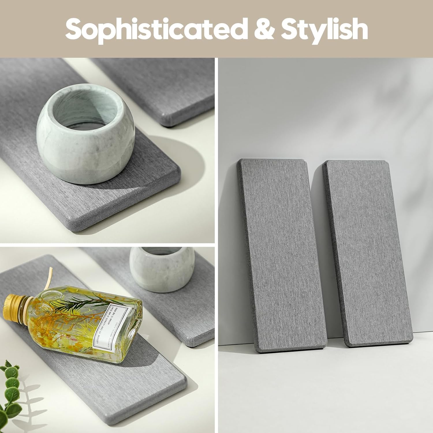 2PCS Bathroom Counter Vanity Trays, Water Absorbing Diatomite Stone Quick Drying Mat for Kitchen