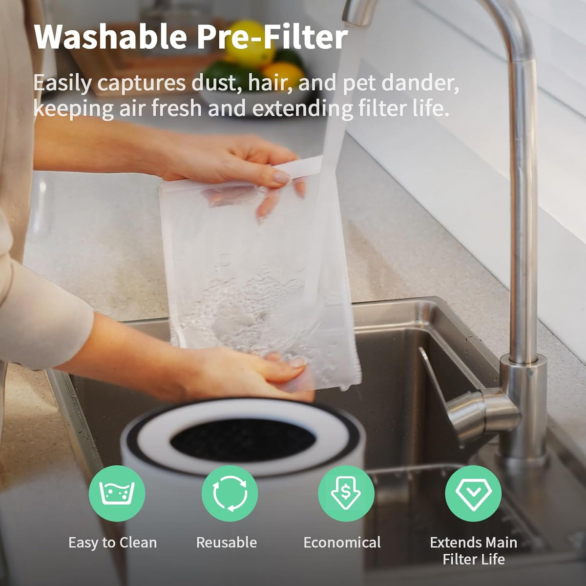 Afloia Air Purifier for Home, 4-in-1 Washable Filter for Allergies, Covers Up to 1076 ft², Quiet