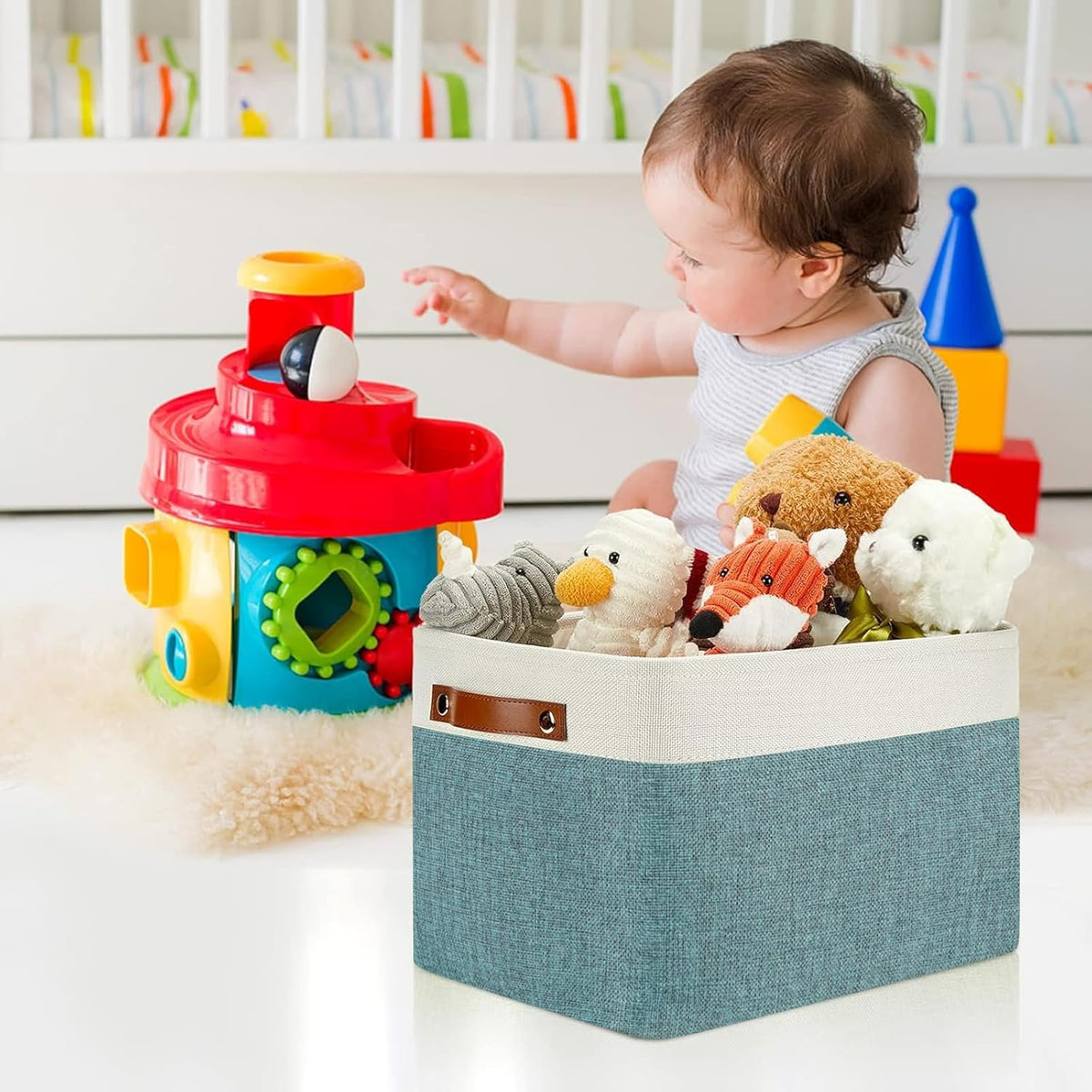 DULLEMELO Storage Baskets for Shelves, Fabric Collapsible Rectangular Storage Bins for Shelves