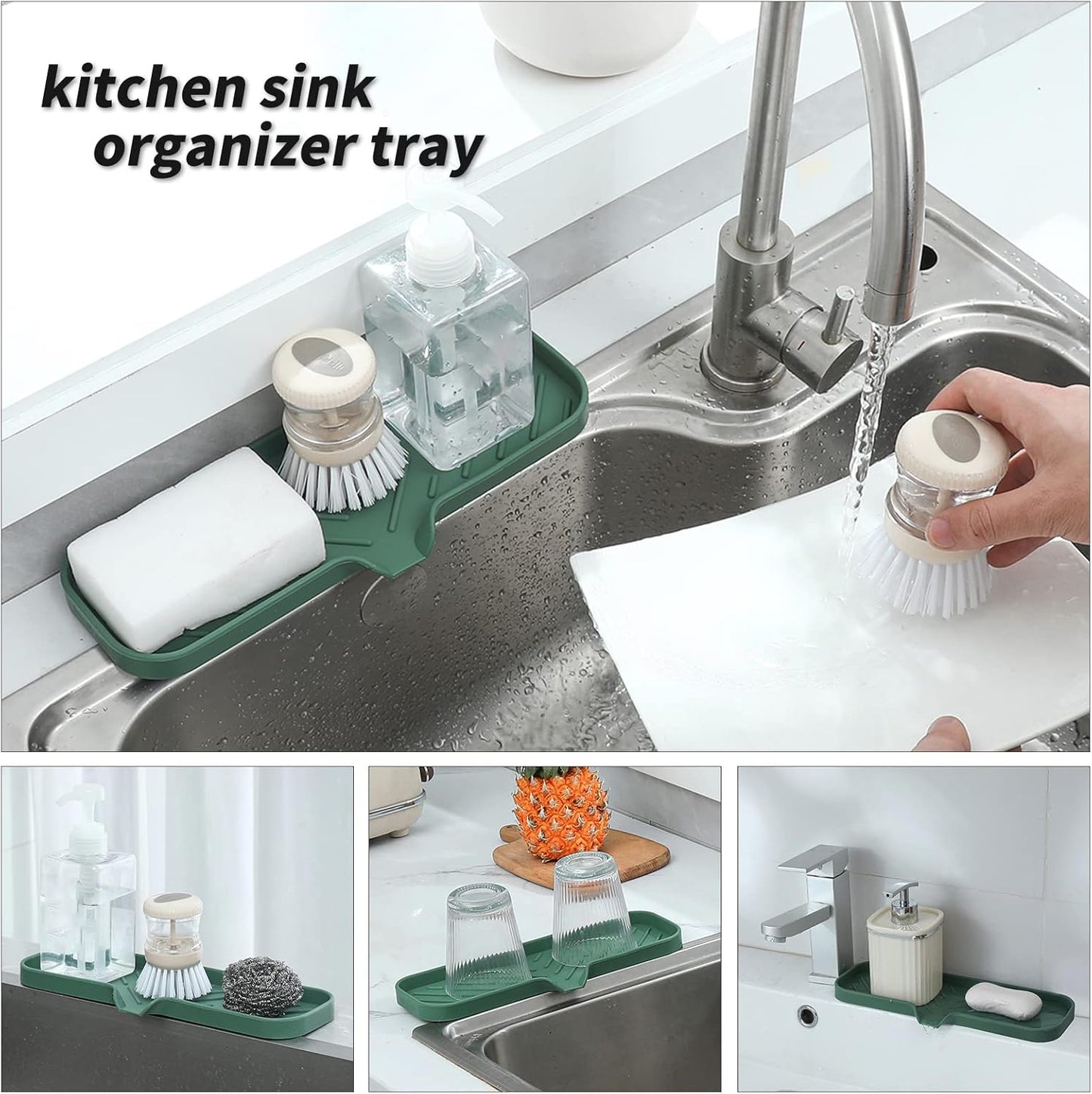 Silicone Bathroom Soap Dishes with Drain Spout-Bathroom and Kitchen Sink Organizer,Sponge