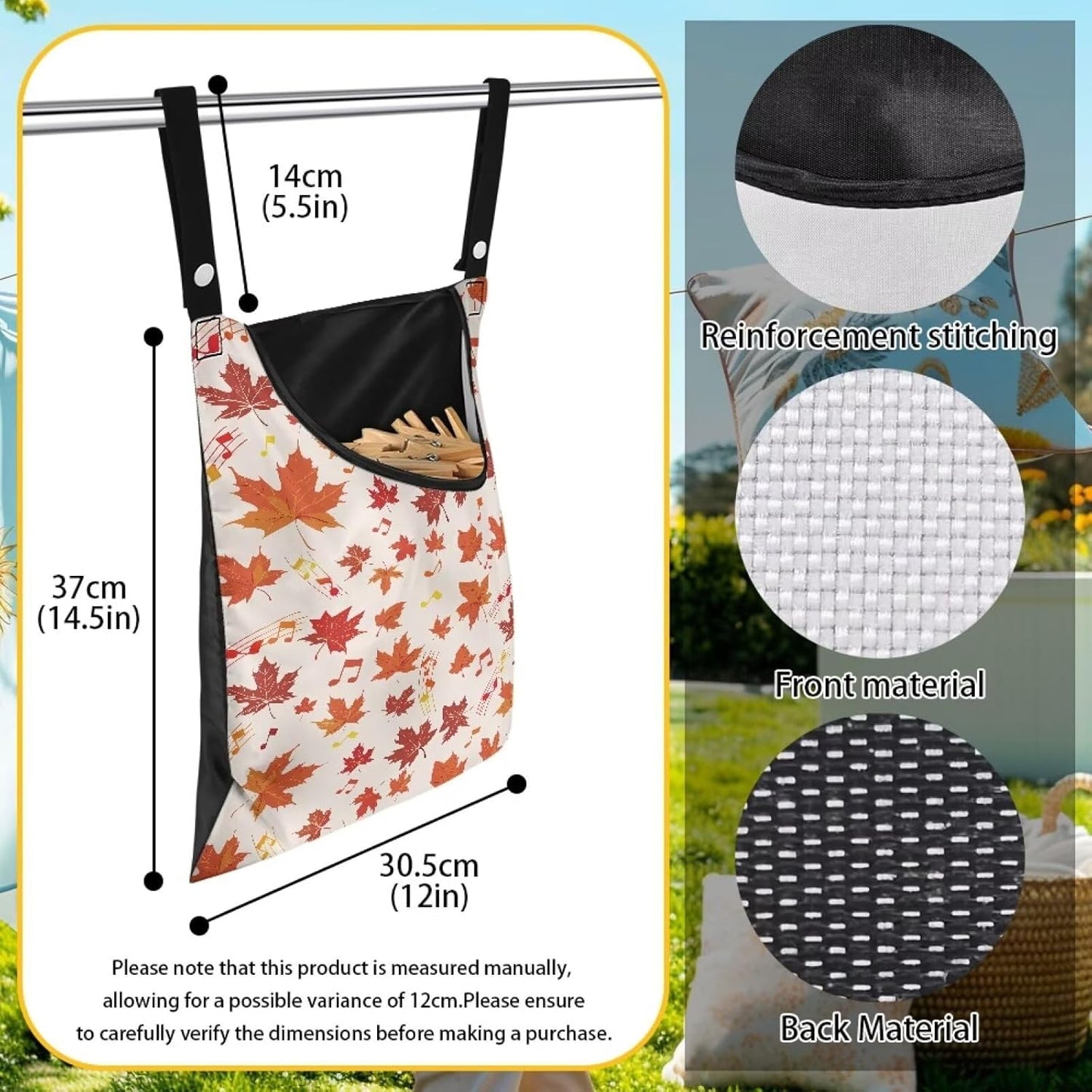 Maple Leaf Clothespin Organizer Bag for Outdoor Portable Clothespin Storage Clothespin Bag with