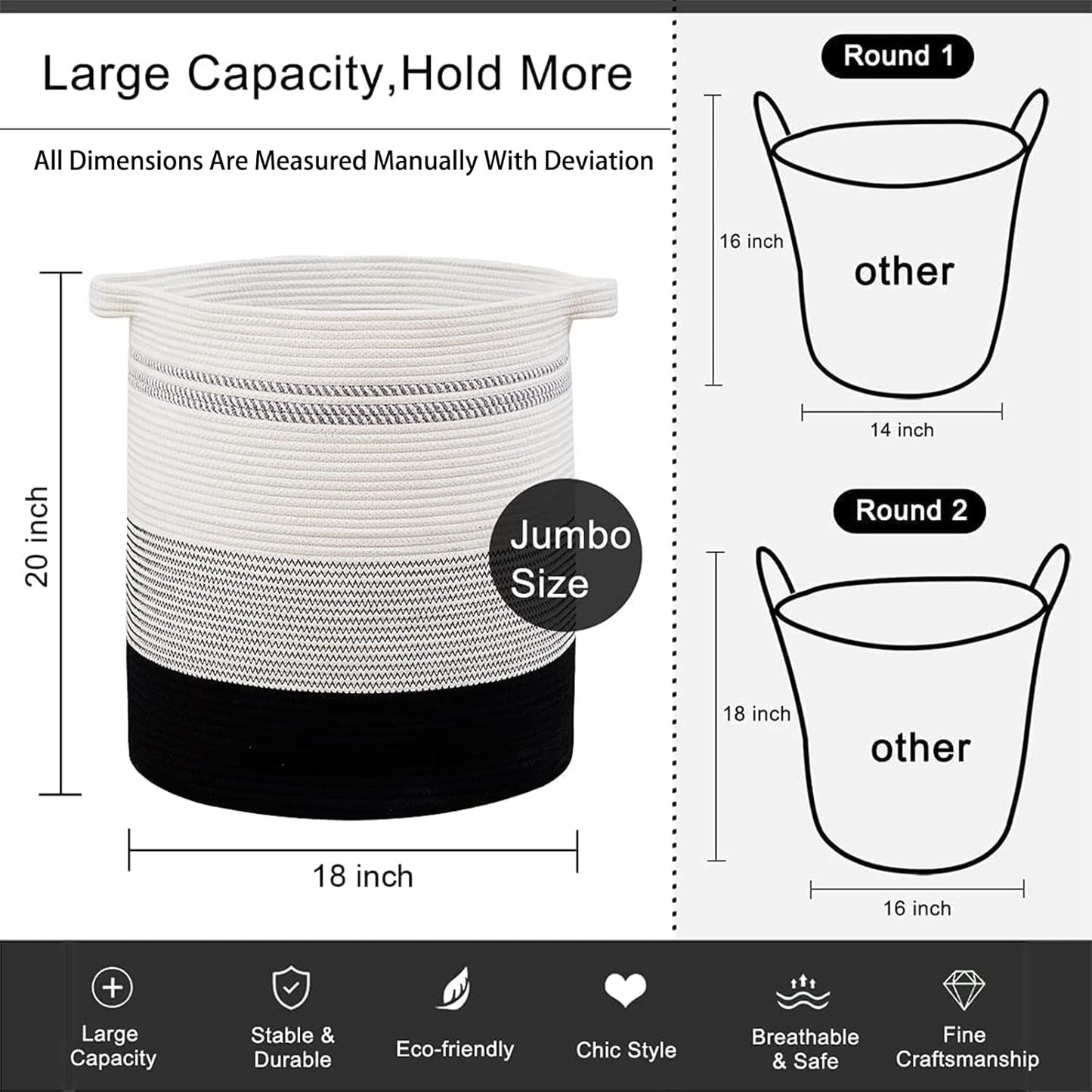 OIAHOMY 80L Laundry Hamper,Storage Basket with Handles,Decorative Basket for Living room,Woven
