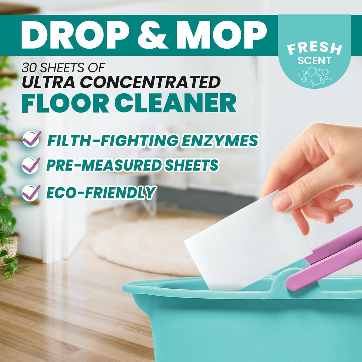 Uncle Todd's Ultra Concentrated Floor Cleaner For Mopping: 30 Natural, 100% Dissolvable Sheets for