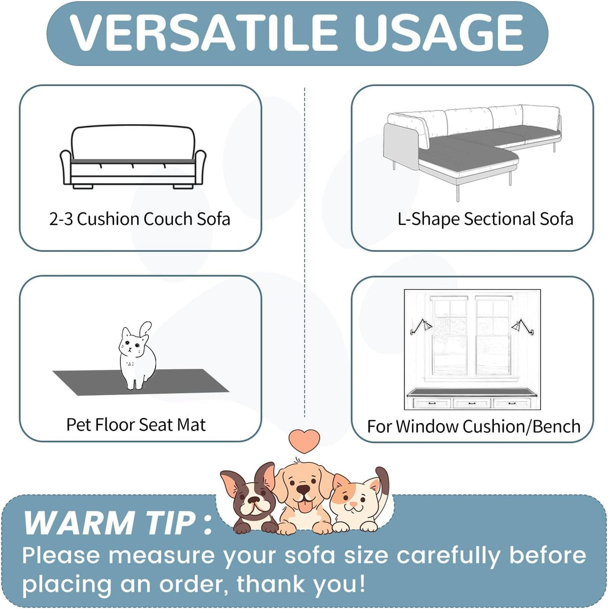 OTOB Couch Cover for Dogs Washable, Non Slip Funny Pet Couch Covers Sofa Slipcovers Cushion Mat