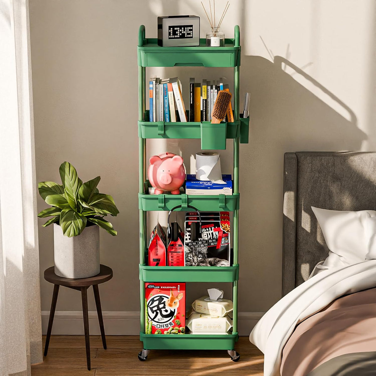 5 Tier Rolling Cart Organizer,Bathroom Cart Organizers with Wheels Laundry Room Organization Mobile