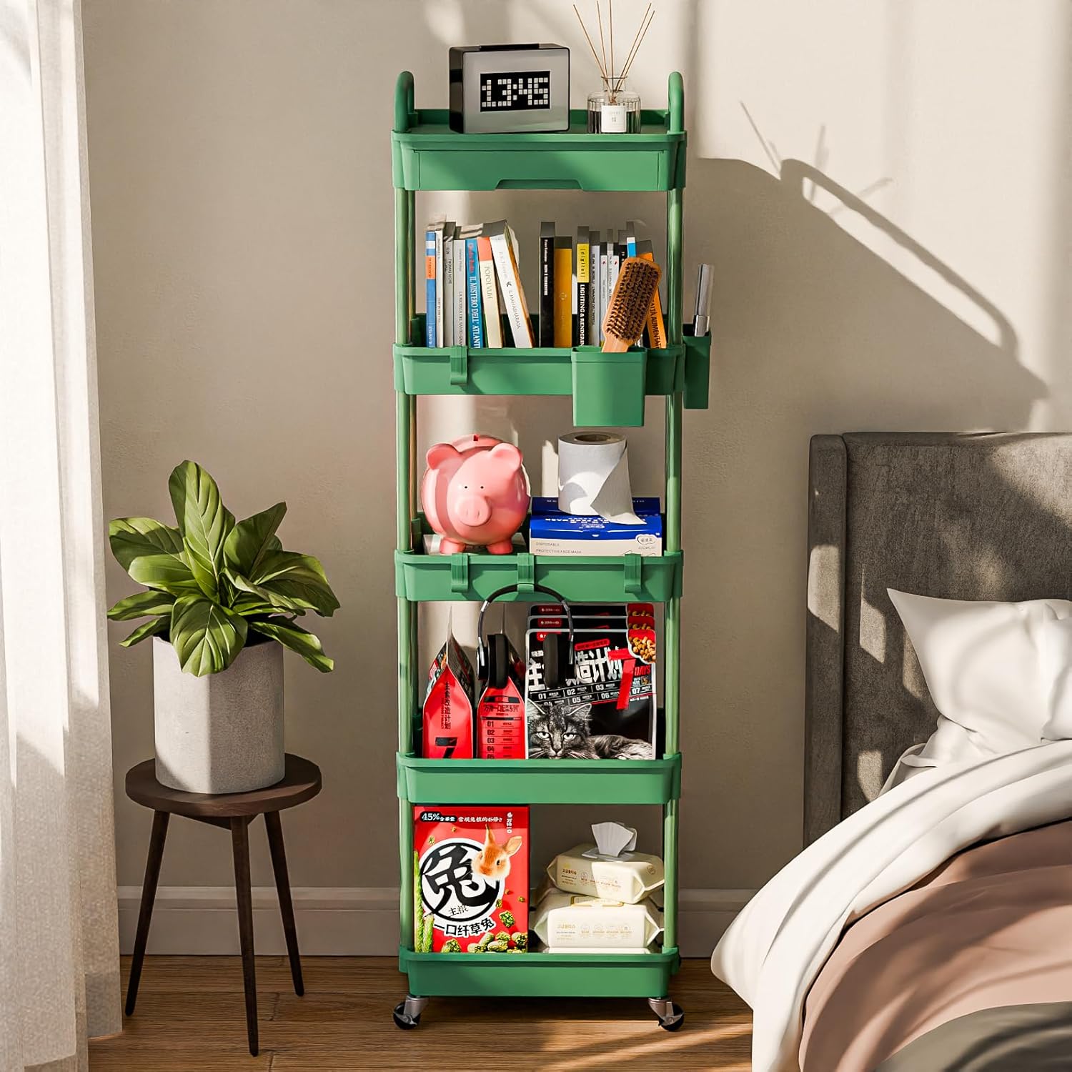 5 Tier Rolling Cart Organizer,Bathroom Cart Organizers with Wheels Laundry Room Organization Mobile