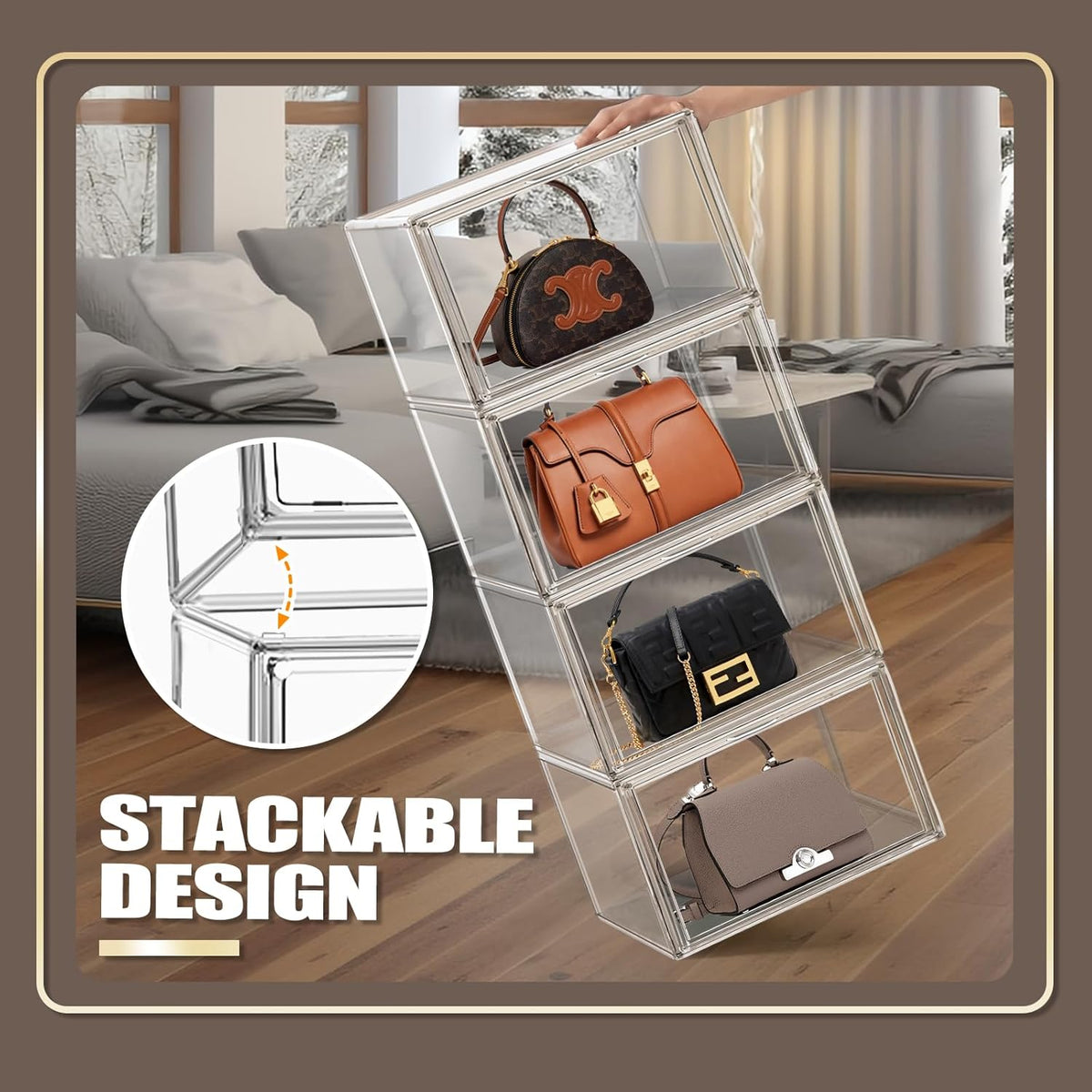 10 Pcs Clear Purse Storage Boxes, Plastic Shoe Boxes Stackable Acrylic Display Case Shoe Organizer