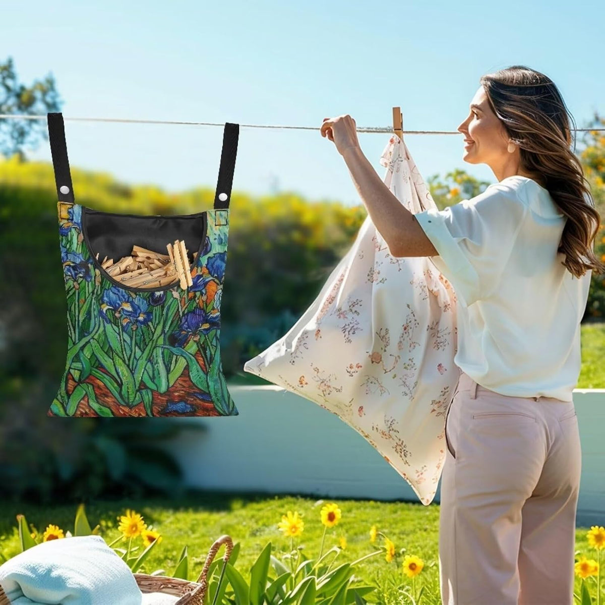 Floral Print Clothespin Organizer Bag Fashion Clothespin Storage Organizer with Large Opening