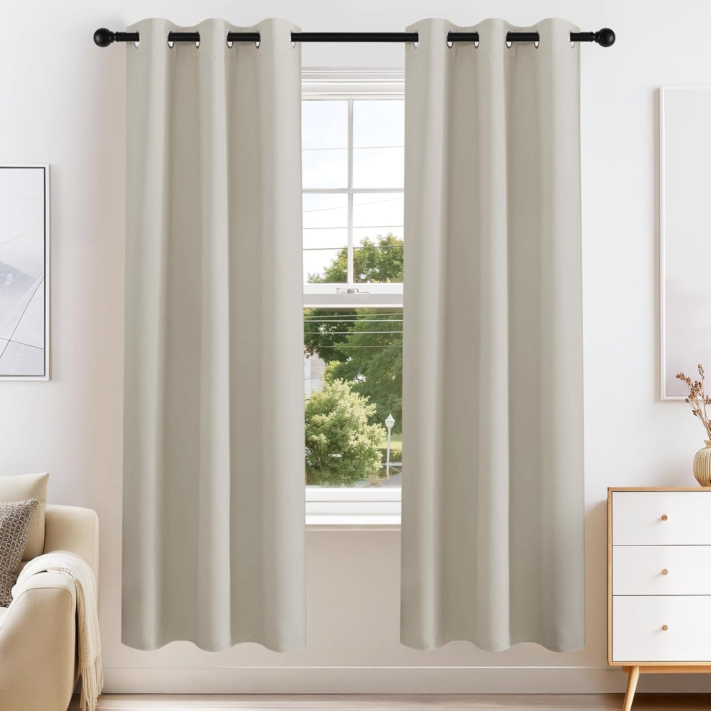 PONY DANCE Cream Blackout Curtains for Bedroom 63 Inch Length 2 Panels Set, Thermal Insulated