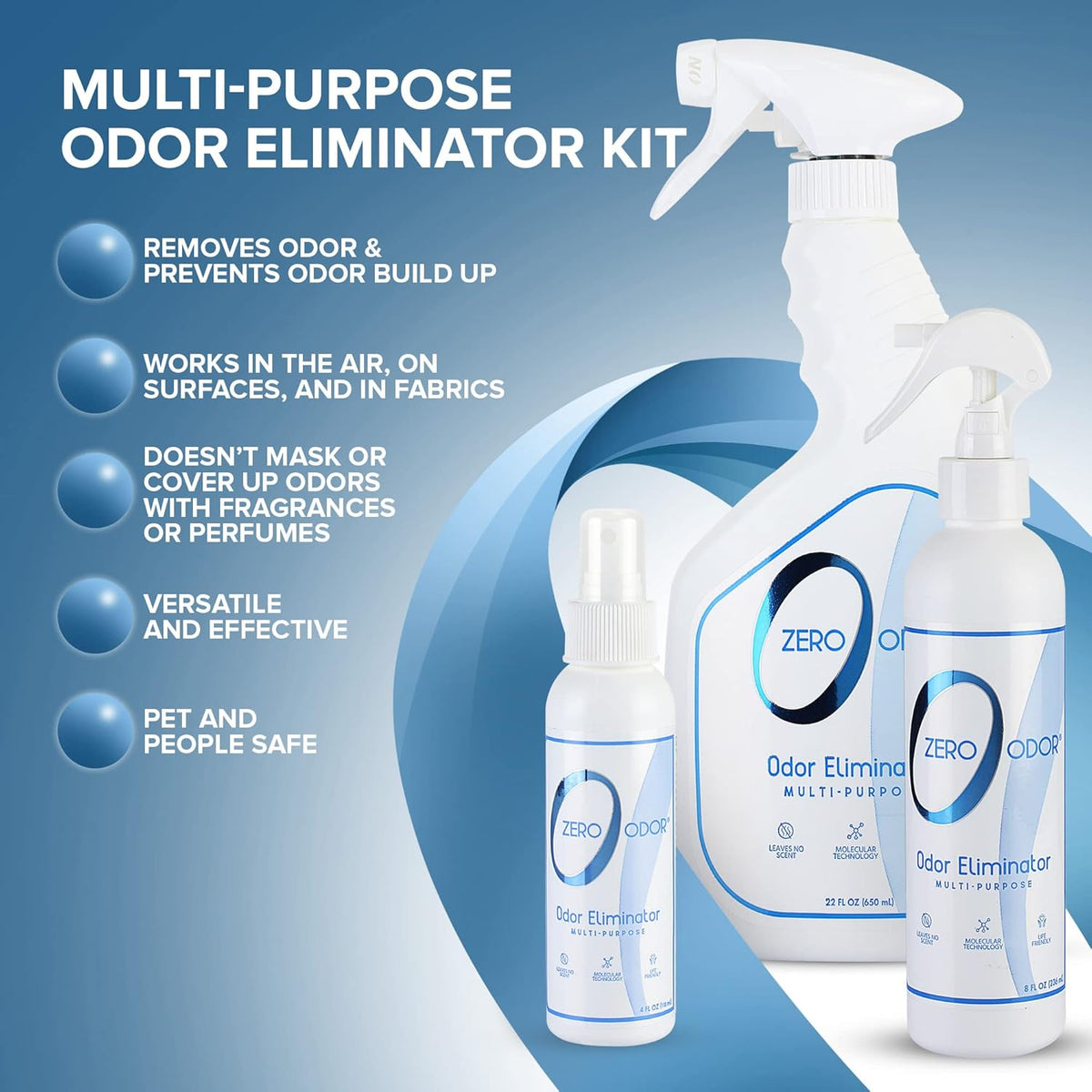 Zero Odor - Multi-Purpose Strong Odor Eliminator for Home, Office, Car, Bathroom, Hotel, Room