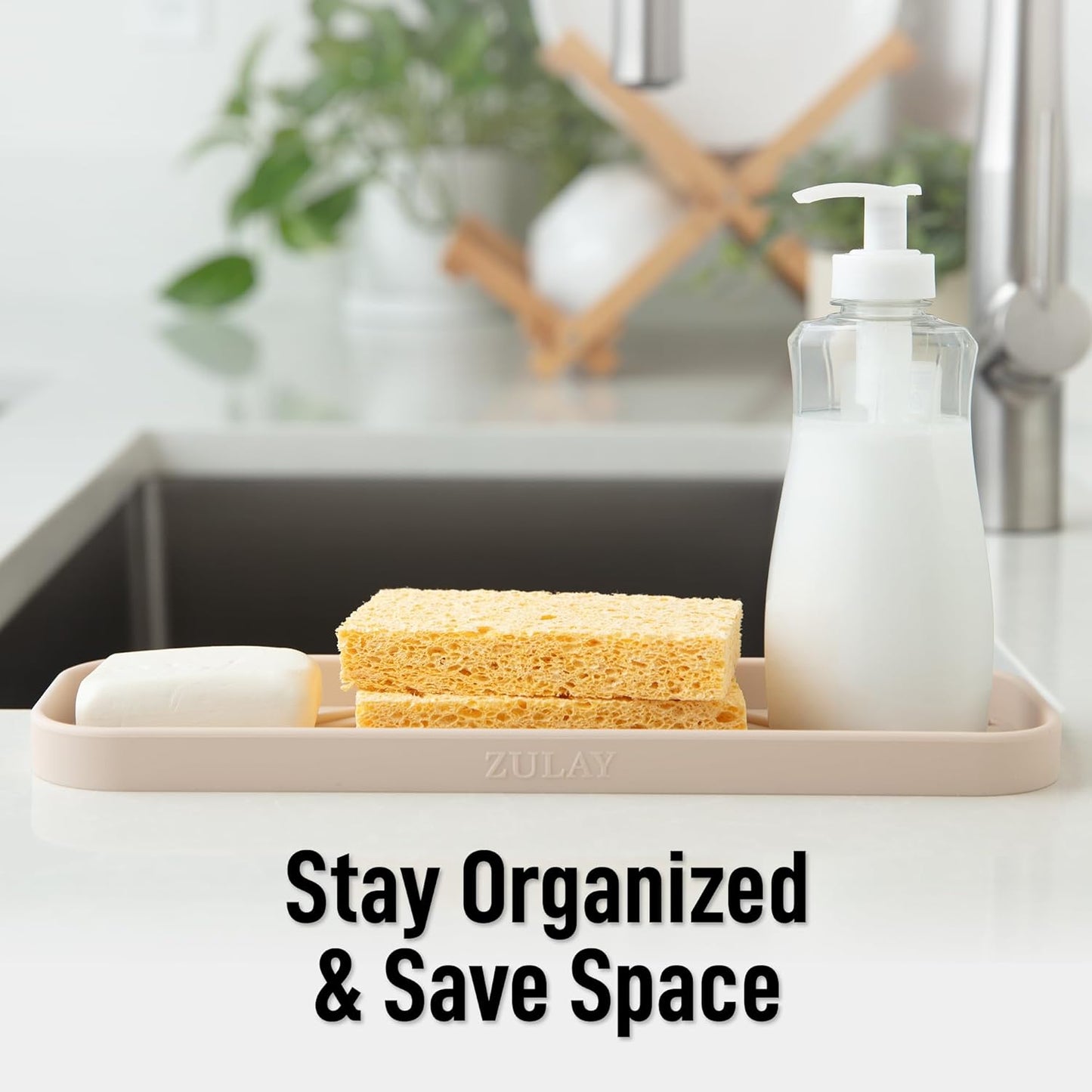 Zulay Large Silicone Sponge Holder (12x4) – Flexible Sink Organizer Tray for Kitchen & Bathroom