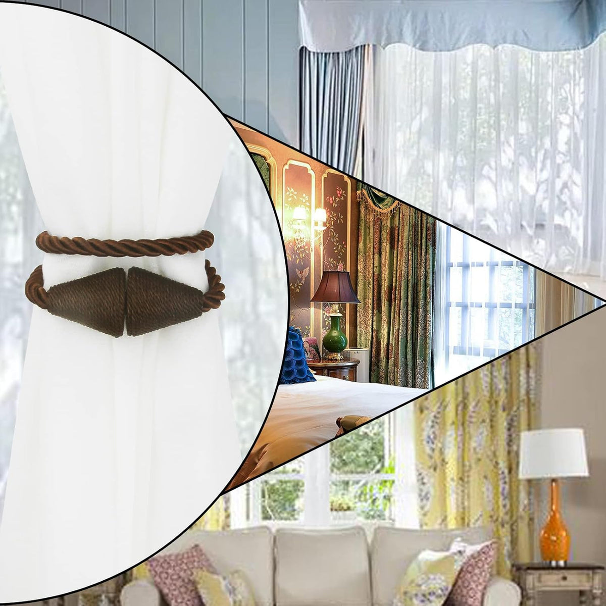 6 Pack Magnetic Curtain Tiebacks Rope Modern Handmade Curtain Tie Backs Decorative Drapes Weave