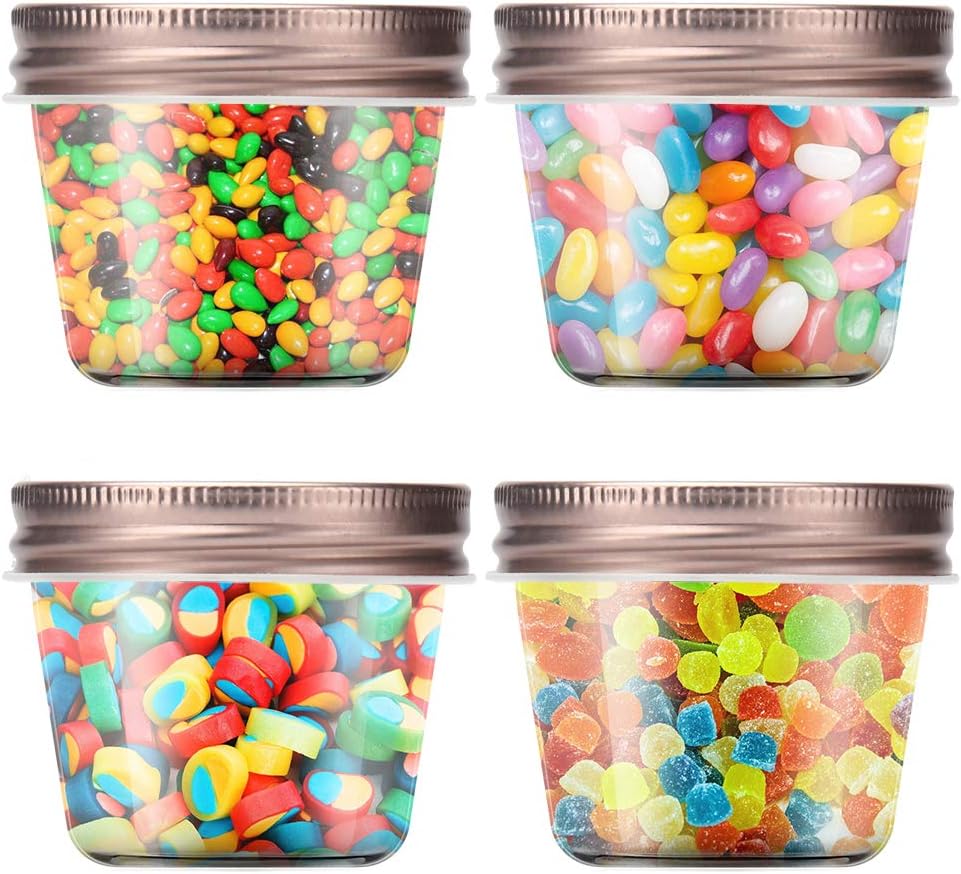 novelinks 4 oz Clear Plastic Jars with Rose Gold Lids – Small Round Refillable Storage Containers