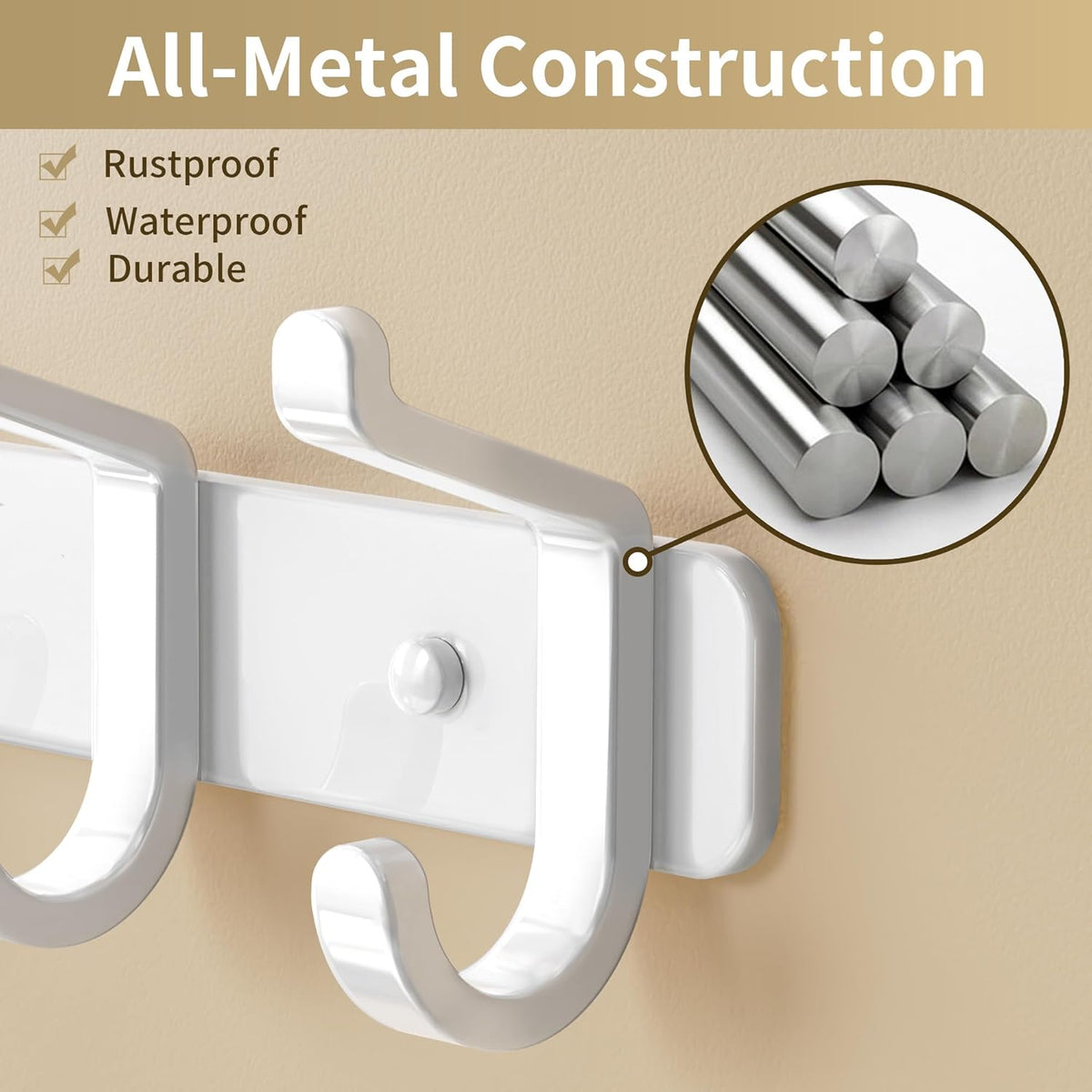 Coat Rack Wall Mounted Heavy-Duty: Metal Coat Hanger 6 Hooks for Hanging Hat, Clothes, Robe, Keys
