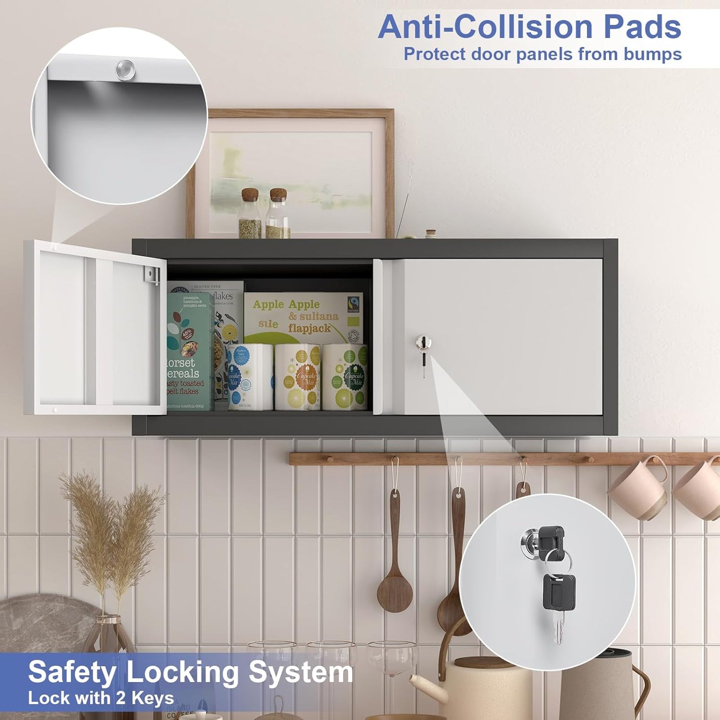 Metal Garage Storage Cabinet, Locking Cabinet Wall Mounted, 12.8" H Floating Cabinet for Warehouse