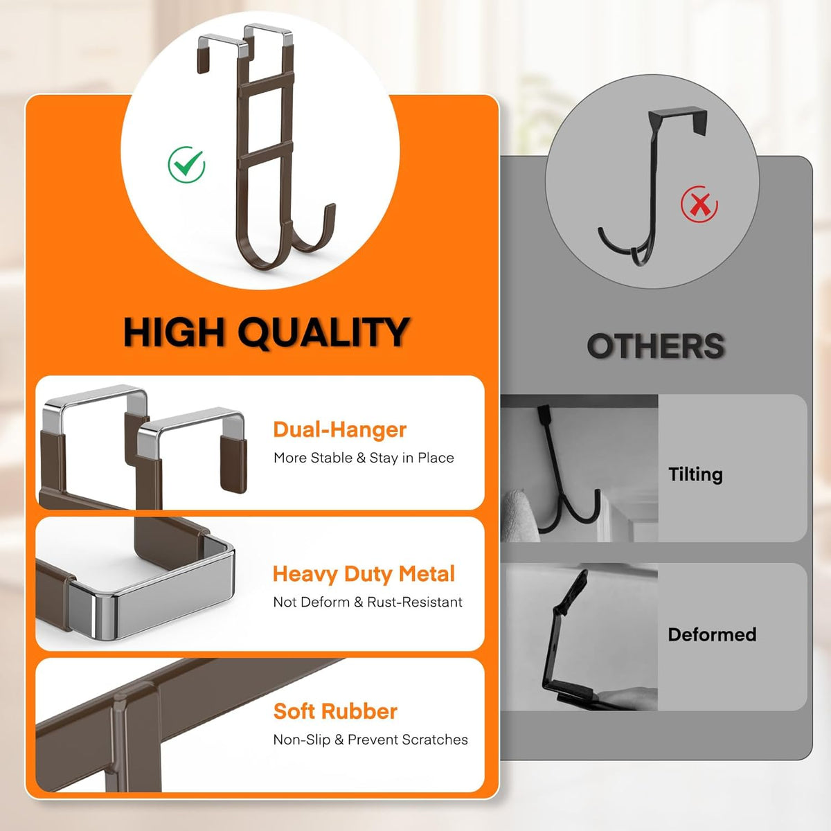 FYY Over The Door Hooks - 2 Pack Heavy Duty Dual-Hook Organizer Hanger with Non-Slip Rubber for