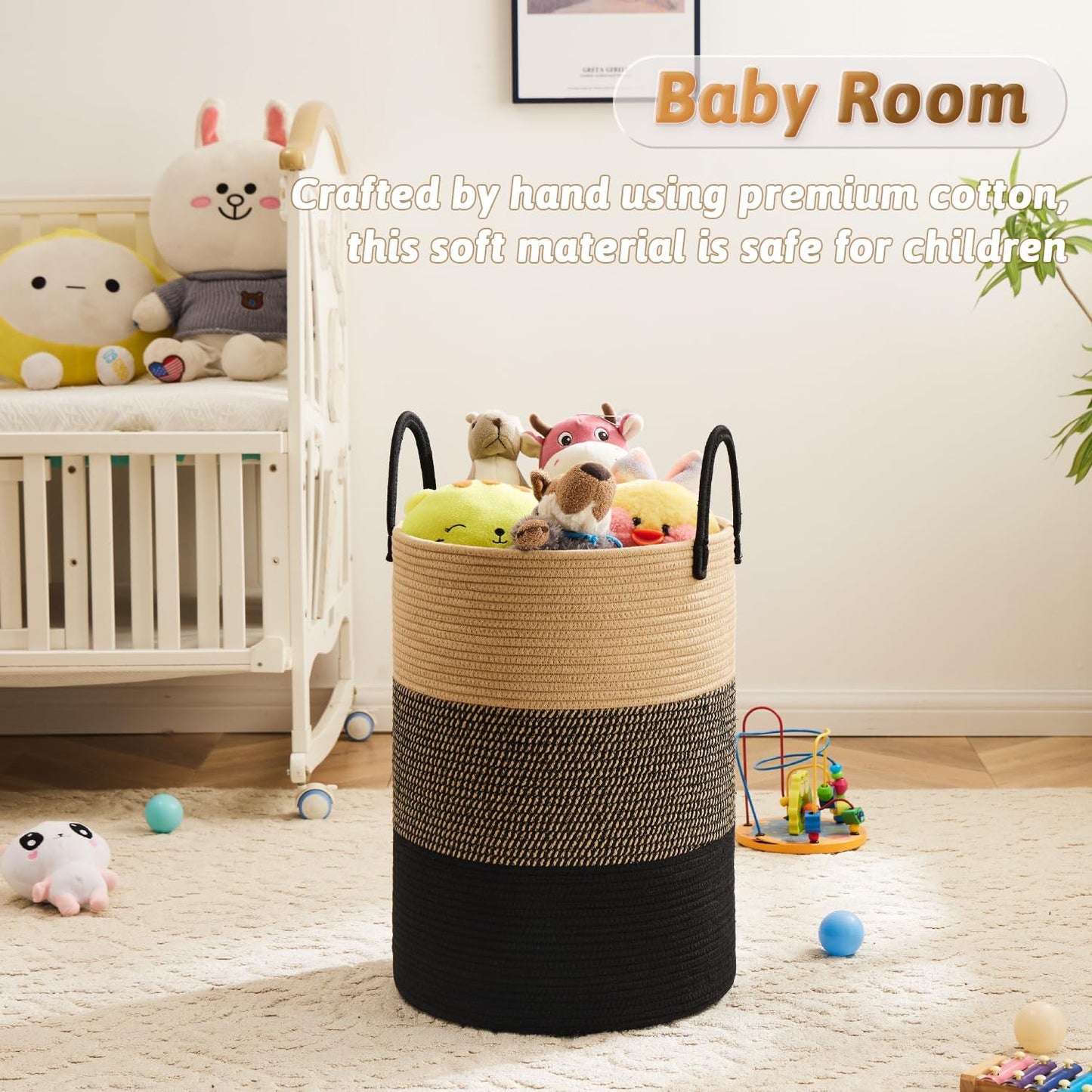 Laundry Basket,Woven Cotton Rope Laundry Hamper,80L for Decorative Storage of Dirty Clothes,Toys