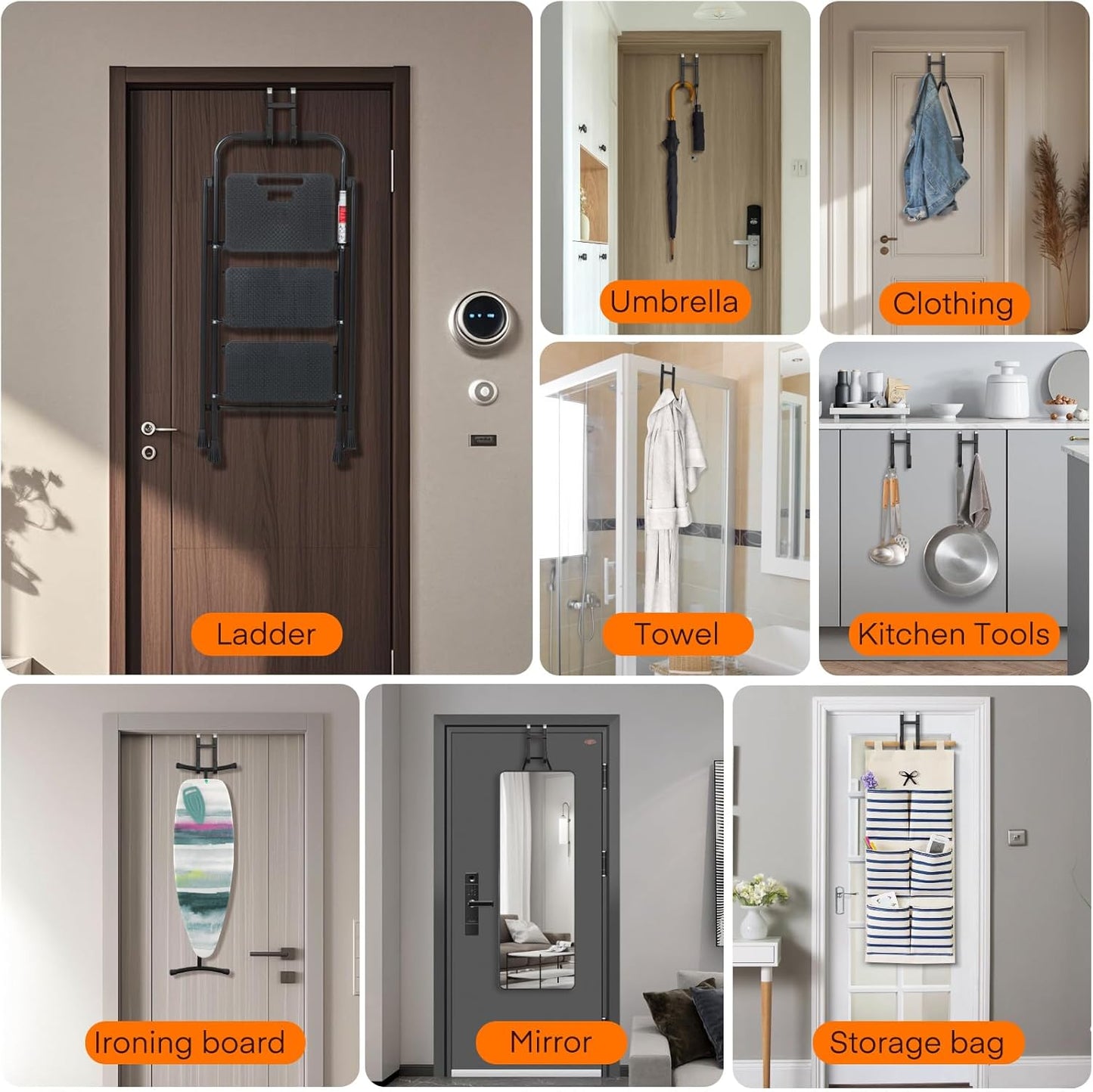 FYY Over The Door Hooks - 4 Pack Heavy Duty Dual-Hook Organizer Hanger with Non-Slip Rubber for