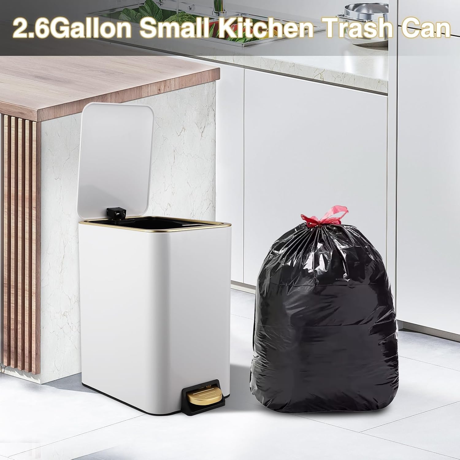 Small Bathroom Trash Can with Lid Soft Close, 1.8 Gallon Stainless Steel Garbage Can with Removable