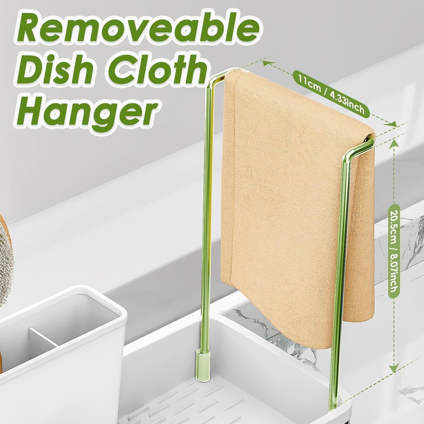 Stainless Steel Sink Caddy, Sponge Holder for Kitchen Sink with Brush Holder & Dishcloth Rack