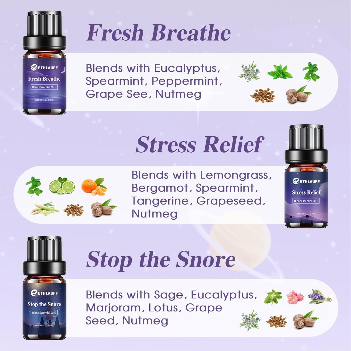 Sleep Essential Oils, Essential Oil Blends for Diffusers for Home (Relax, Stress Relief, Fresh