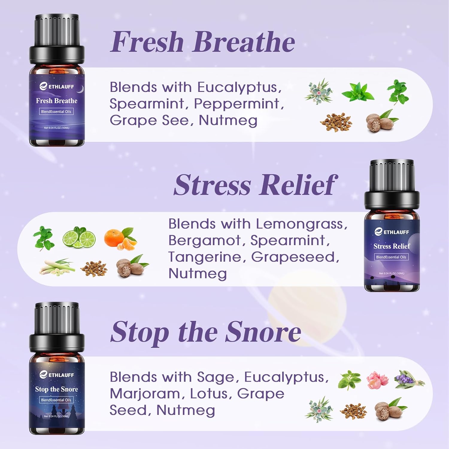 Sleep Essential Oils, Essential Oil Blends for Diffusers for Home (Relax, Stress Relief, Fresh