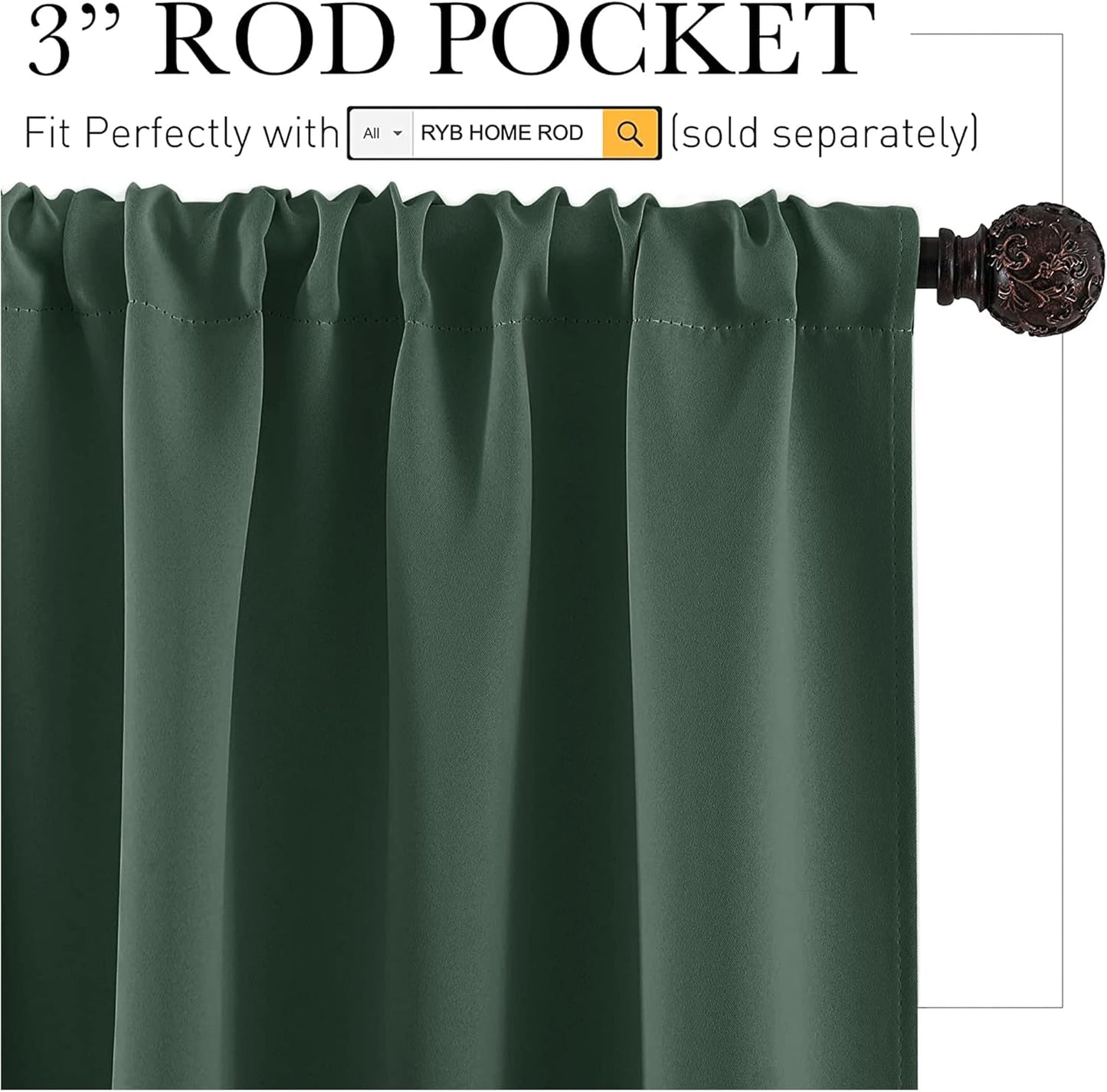 RYB HOME Room Darkening Curtains 45 inches Length, Blackout Window Curtains Drapes Energy Efficient