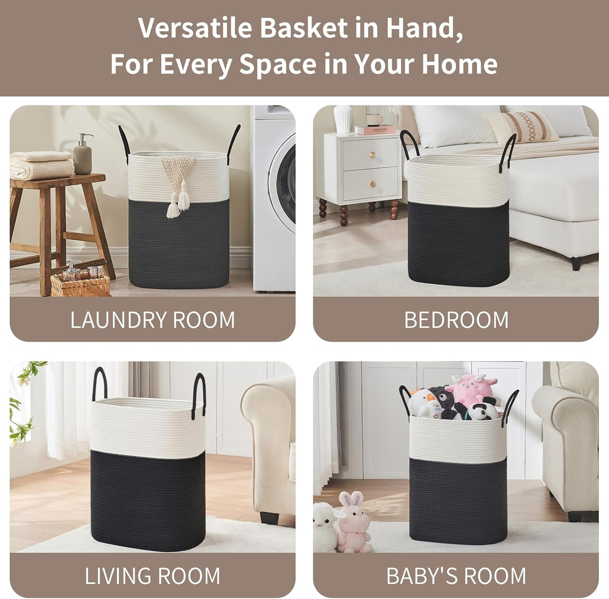 Laundry Basket with Handles - Blanket Basket & Hampers for Bedroom Aesthetic, Laundry Hamper &