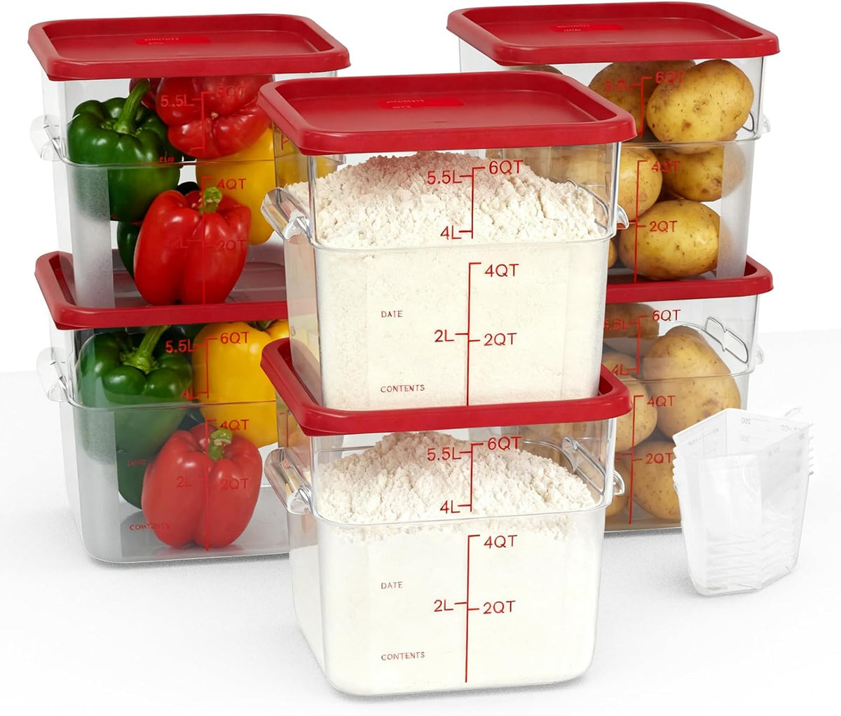 6 Pack 6 Quart Square Clear Food Storage Containers with Lids Cereal Containers Storage Airtight