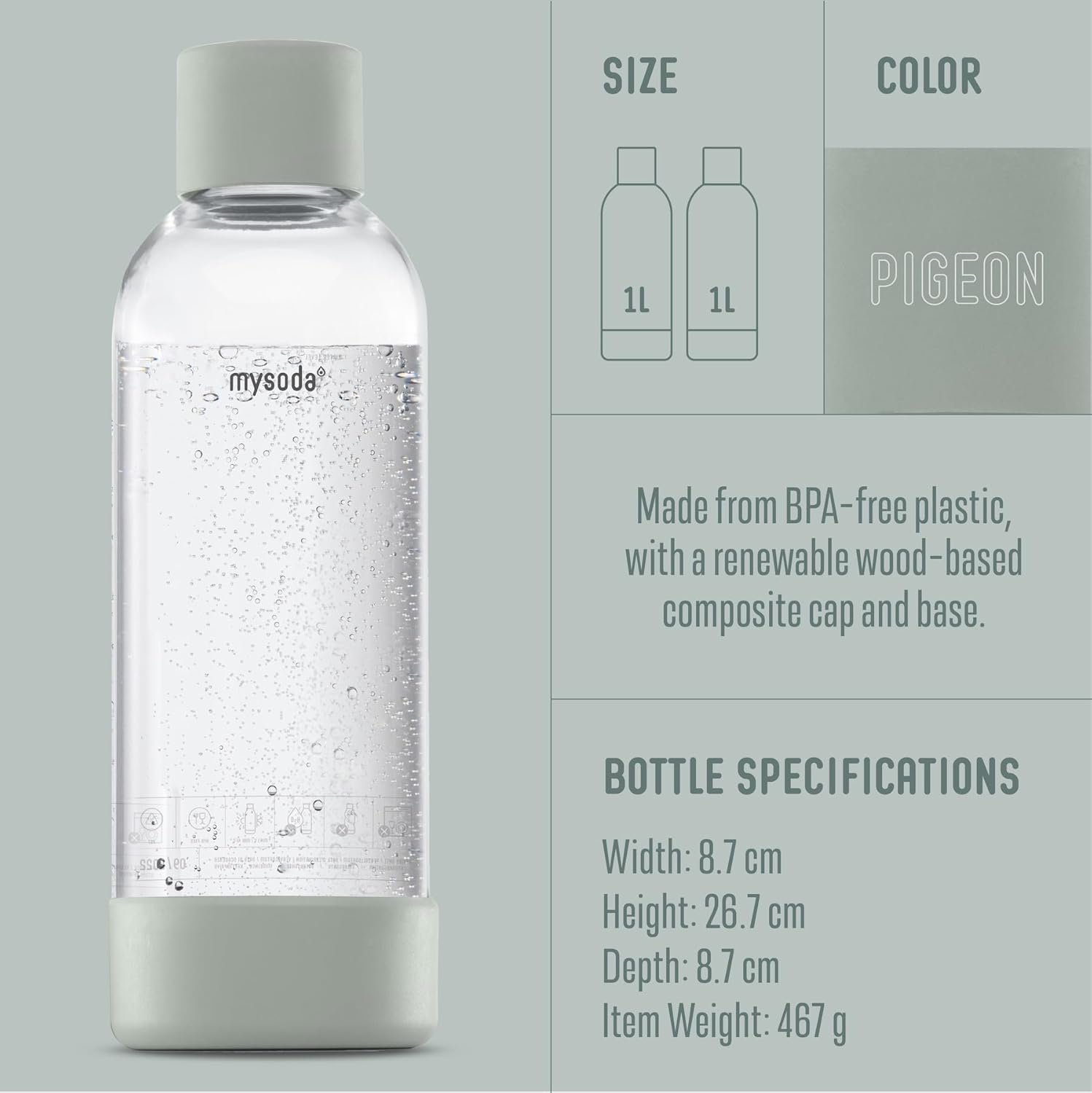 Mysoda Carbonating Bottles 2Pck 1L - Compatible with MySoda and any brands - Quick-Lock Reusable