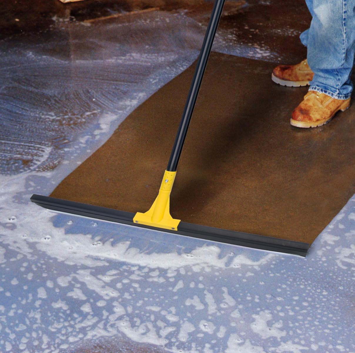 Floor Squeegee for Concrete, 30'' Large Rubber Broom for Tile, 59'' Long Handle Heavy Duty Water