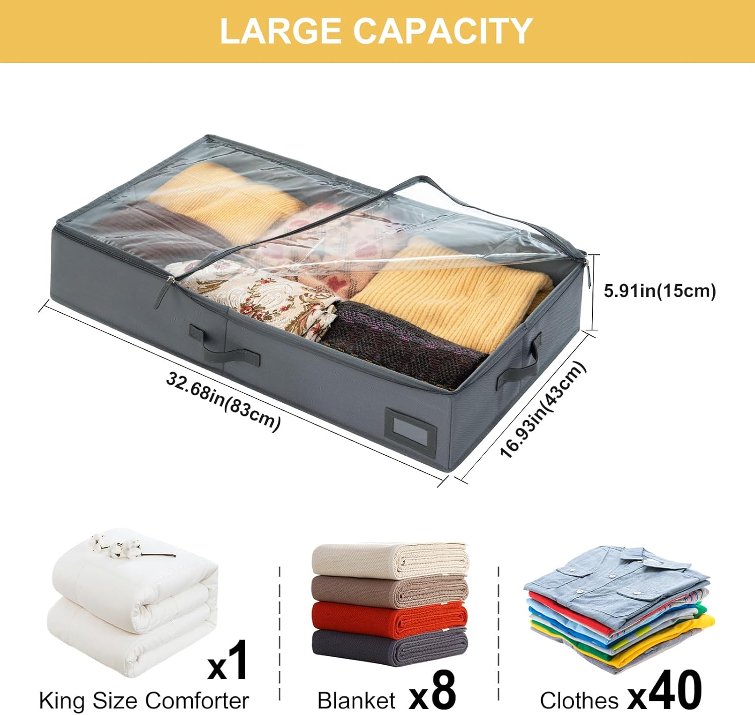 6-Inch Under Bed Storage Containers (3-Pack) | Sturdy Sidewalls | Clear Cover & Label Holder |