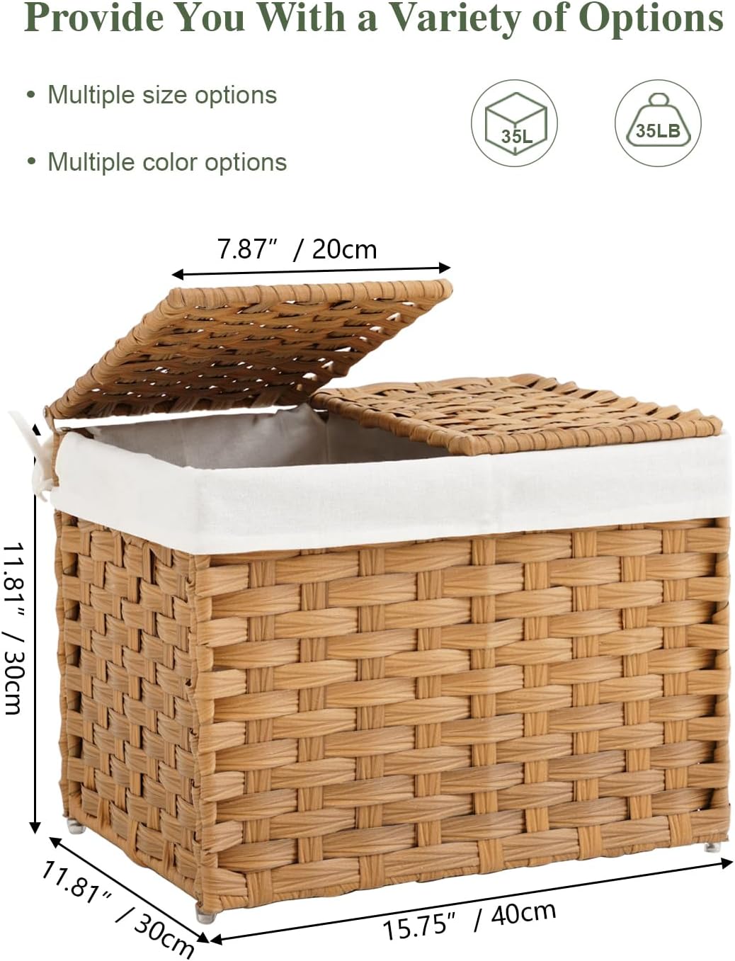 Storage Basket with Lid Woven Wicker Baskets with 2 Separate Lid, 9.2 Gallon (35 L) Wicker Storage