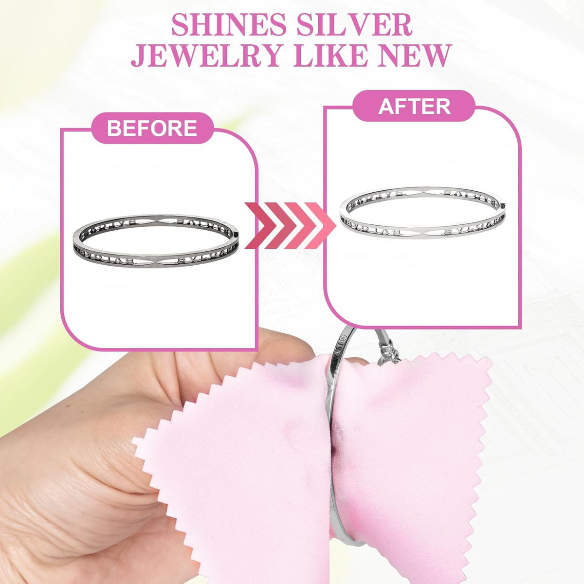 100 Pack Jewelry Polishing Cloth, 3.15" x 3.15" Pink Cleaning Cloths, Small Silver Cleaning &