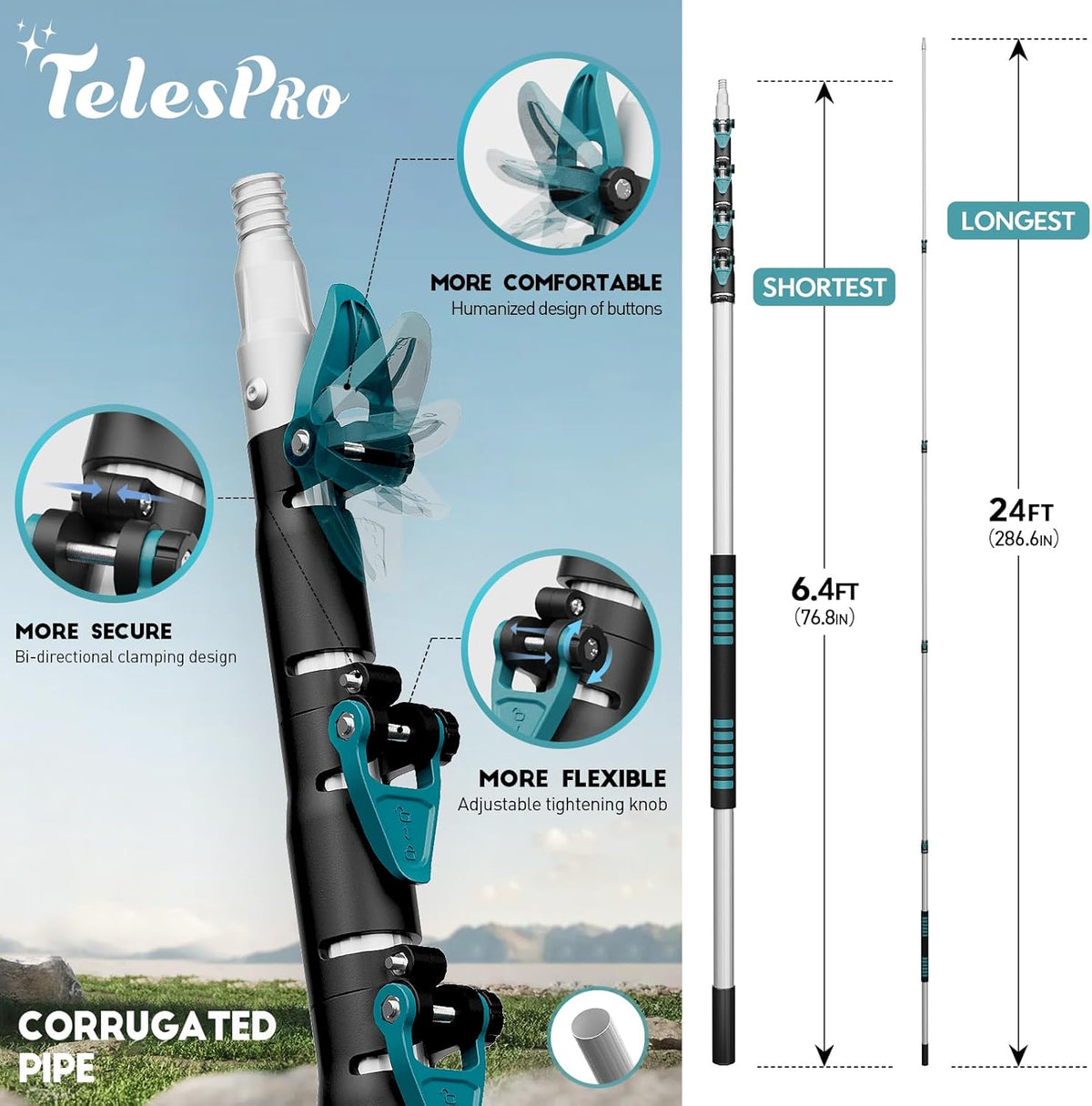 30 Foot High Reach Duster Kit with 6-24FT Extension Pole High Ceiling Dusting and Window Cleaning