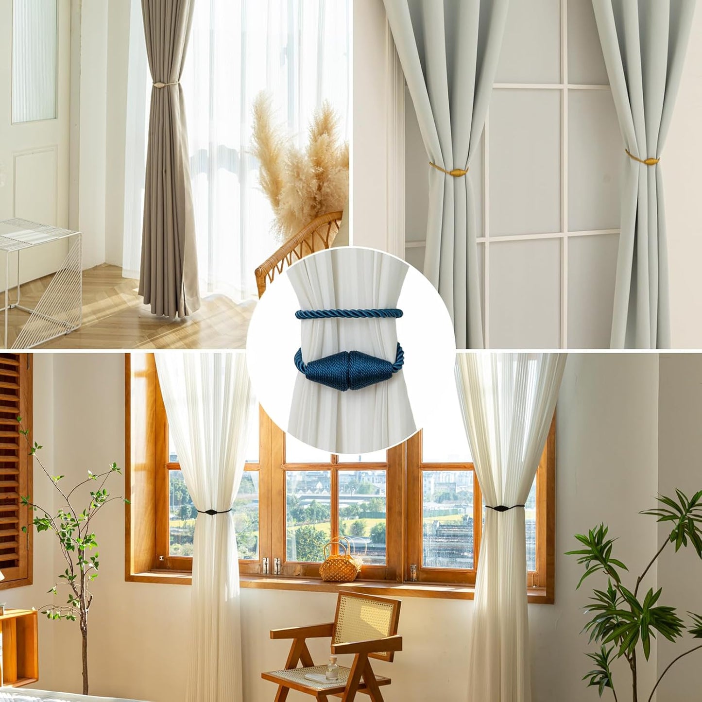 Magnetic Curtain Tiebacks 2 Pack Outdoor Rope Curtain Tie Backs Decorative Window Treatment