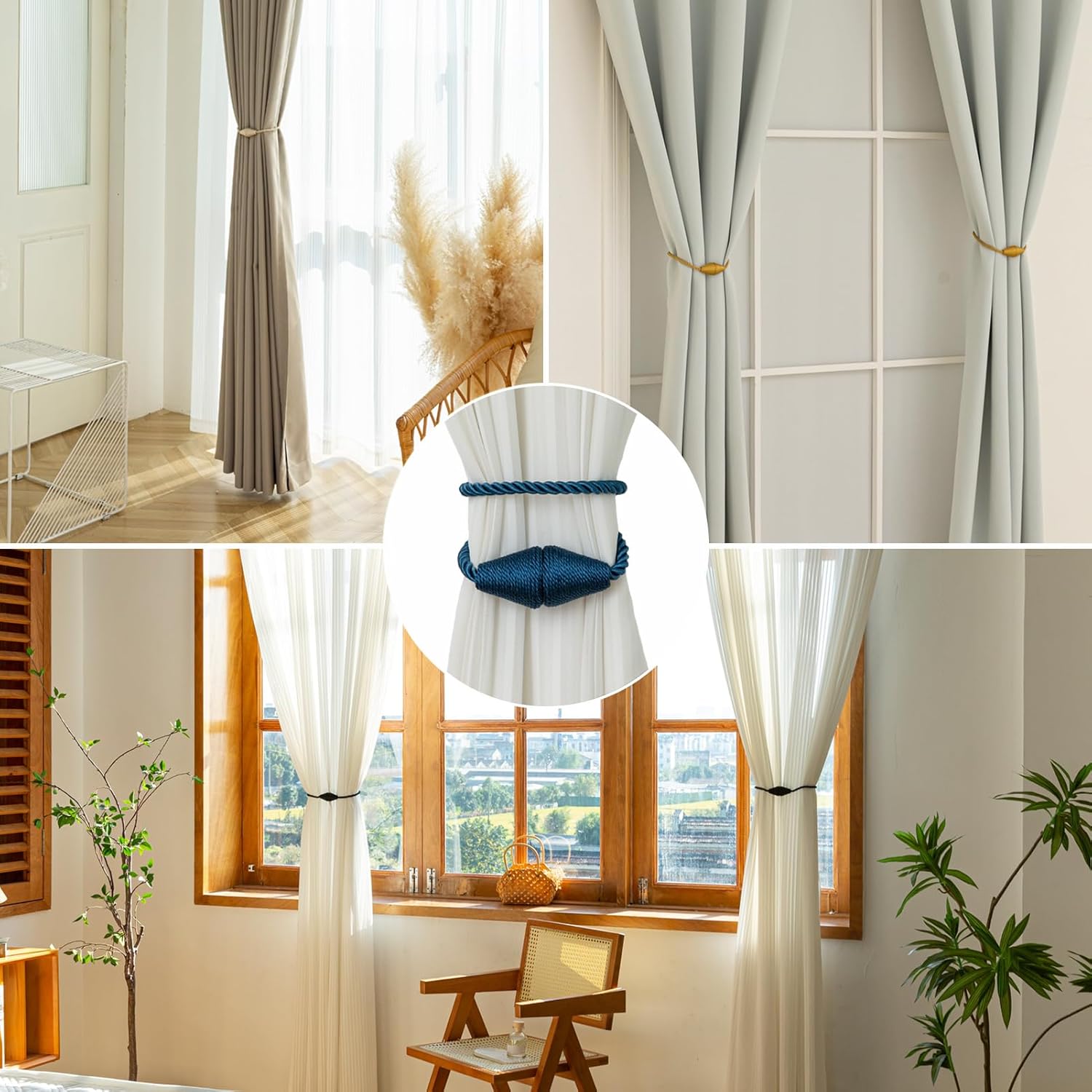 Magnetic Curtain Tiebacks 2 Pack Outdoor Rope Curtain Tie Backs Decorative Window Treatment