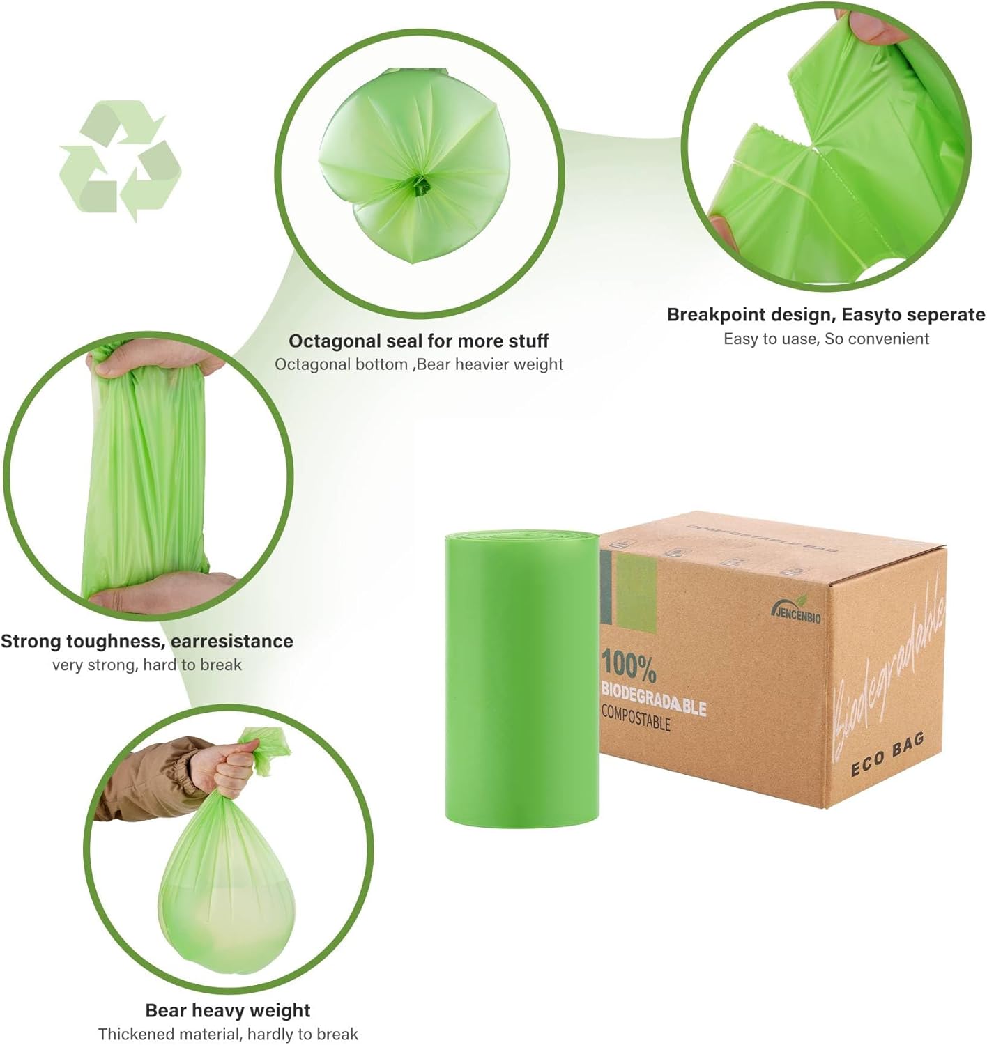 Compost Bags, 13 Gallon, 50Liter, Extra Thick 1.1 Mils, Compostable Food scrap waste bags with US