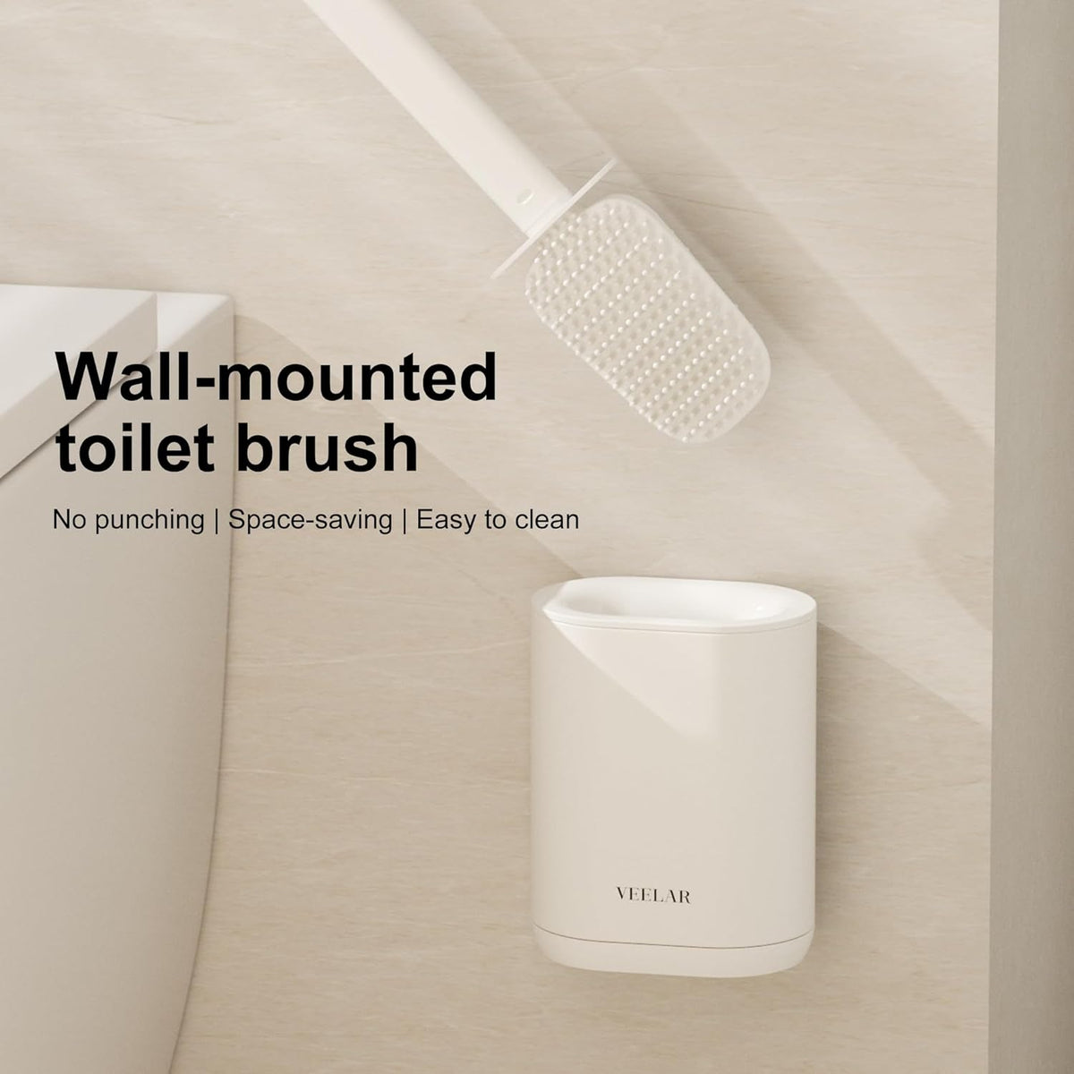 Toilet Brush and Holder Set - Wall Mounted Bathroom Scrub Brush, Toilet Bowl Brush and Plunger Set
